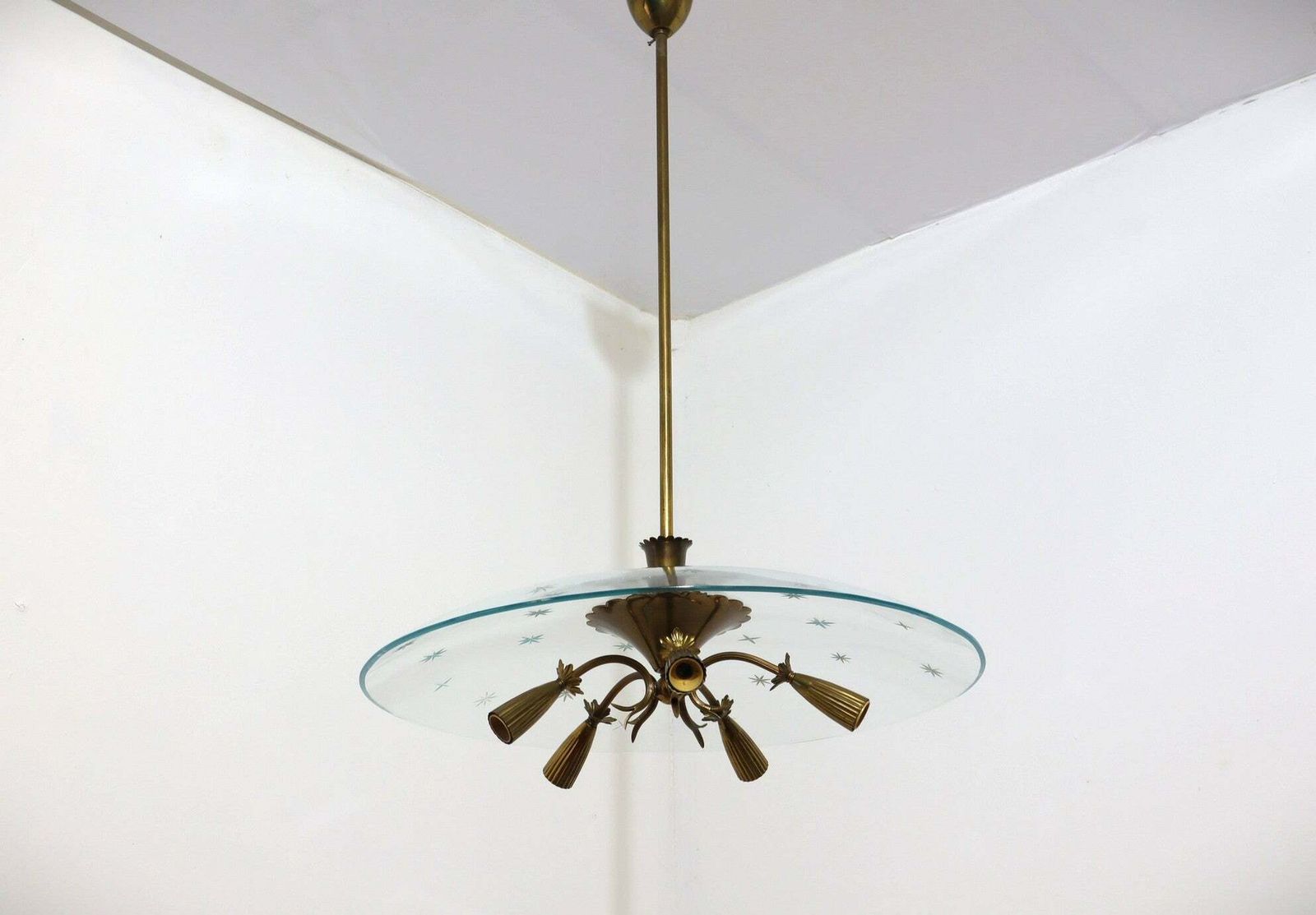 Mid Century Brass And Glass Chandelier Pietro Chiesa 1940s photo furniture