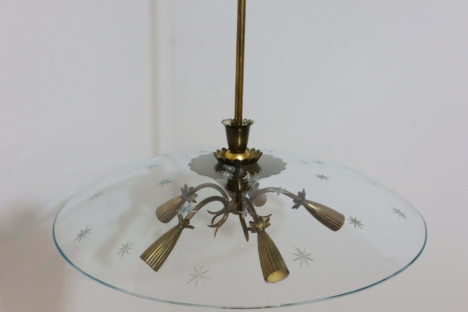Mid Century Brass And Glass Chandelier Pietro Chiesa 1940s photo vinterior