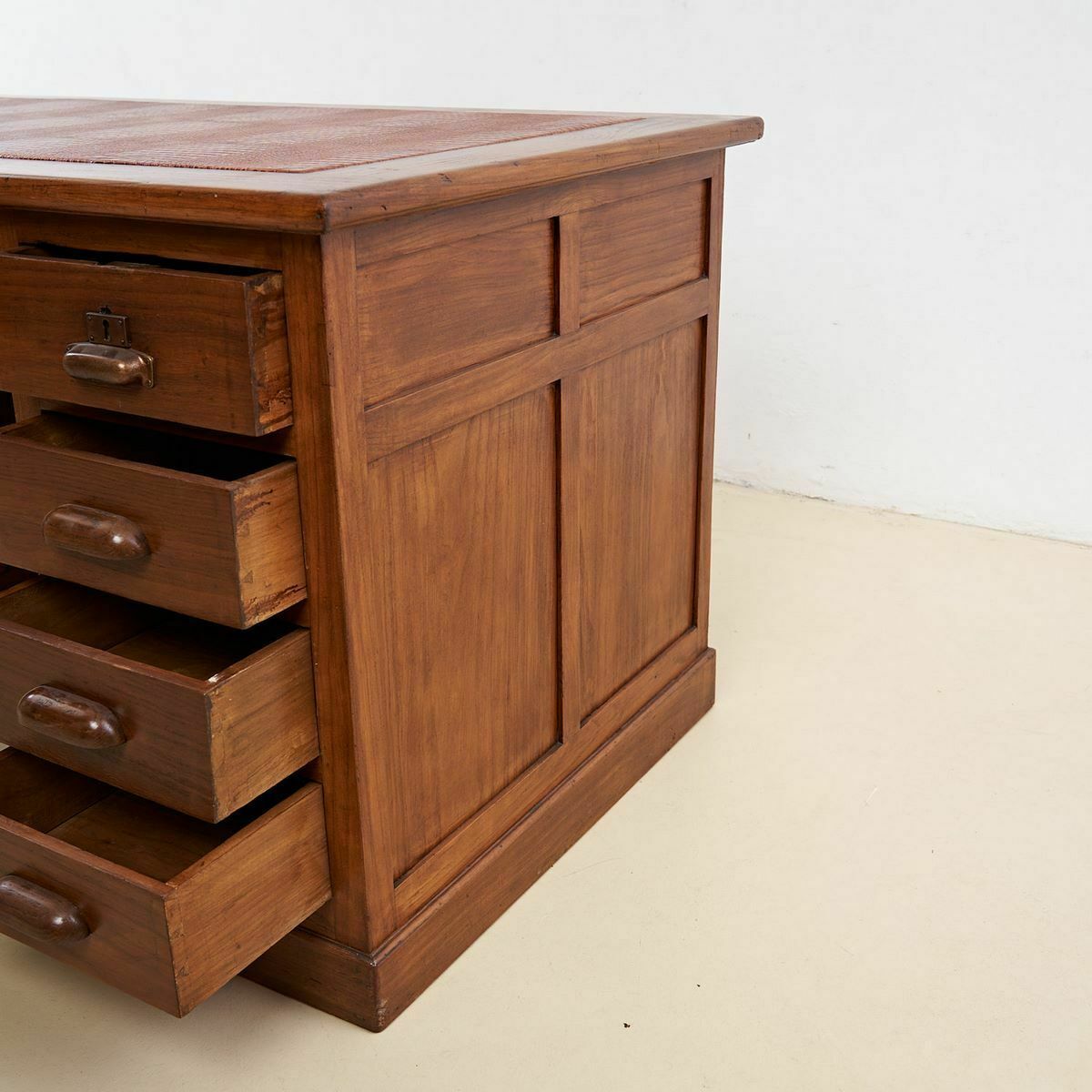 Nine Drawer Desk With Genuine Leather Top (Crocodile Effect) photo vintage