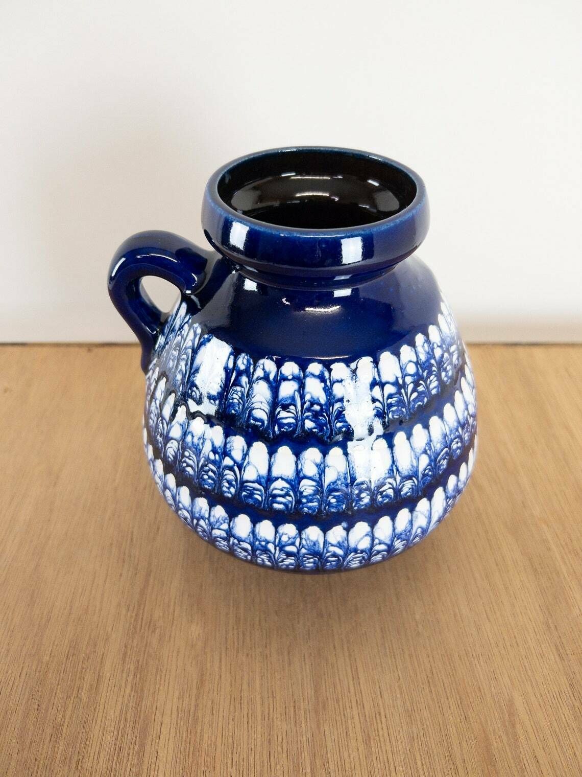 Schlossberg Vase With Ear Handle, Dark Blue And White Marble Decor photo furniture