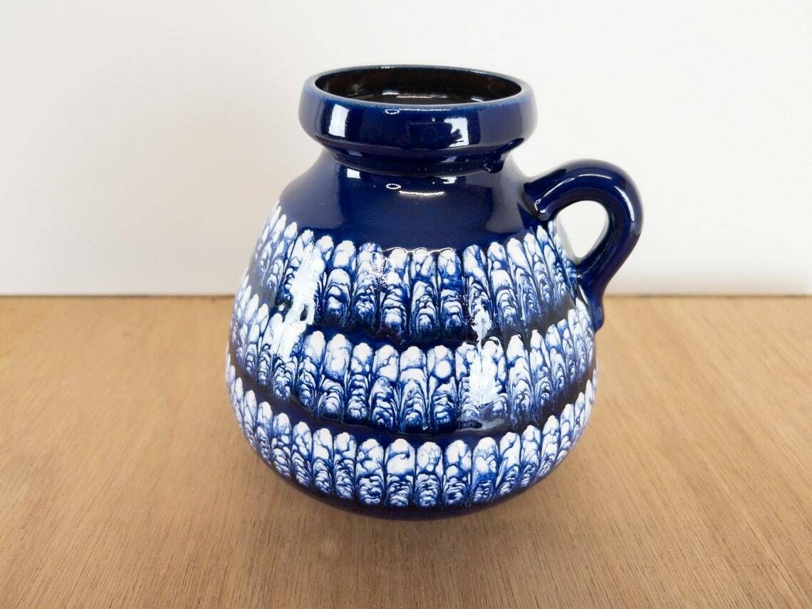 Schlossberg Vase With Ear Handle, Dark Blue And White Marble Decor photo Home Decor