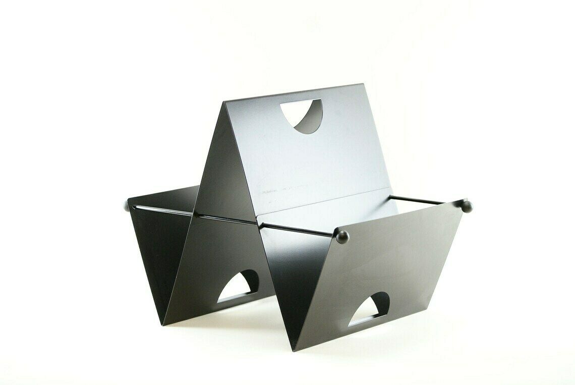 Postmodern 1980s Memphis Era Black Metal Magazine Rack photo furniture