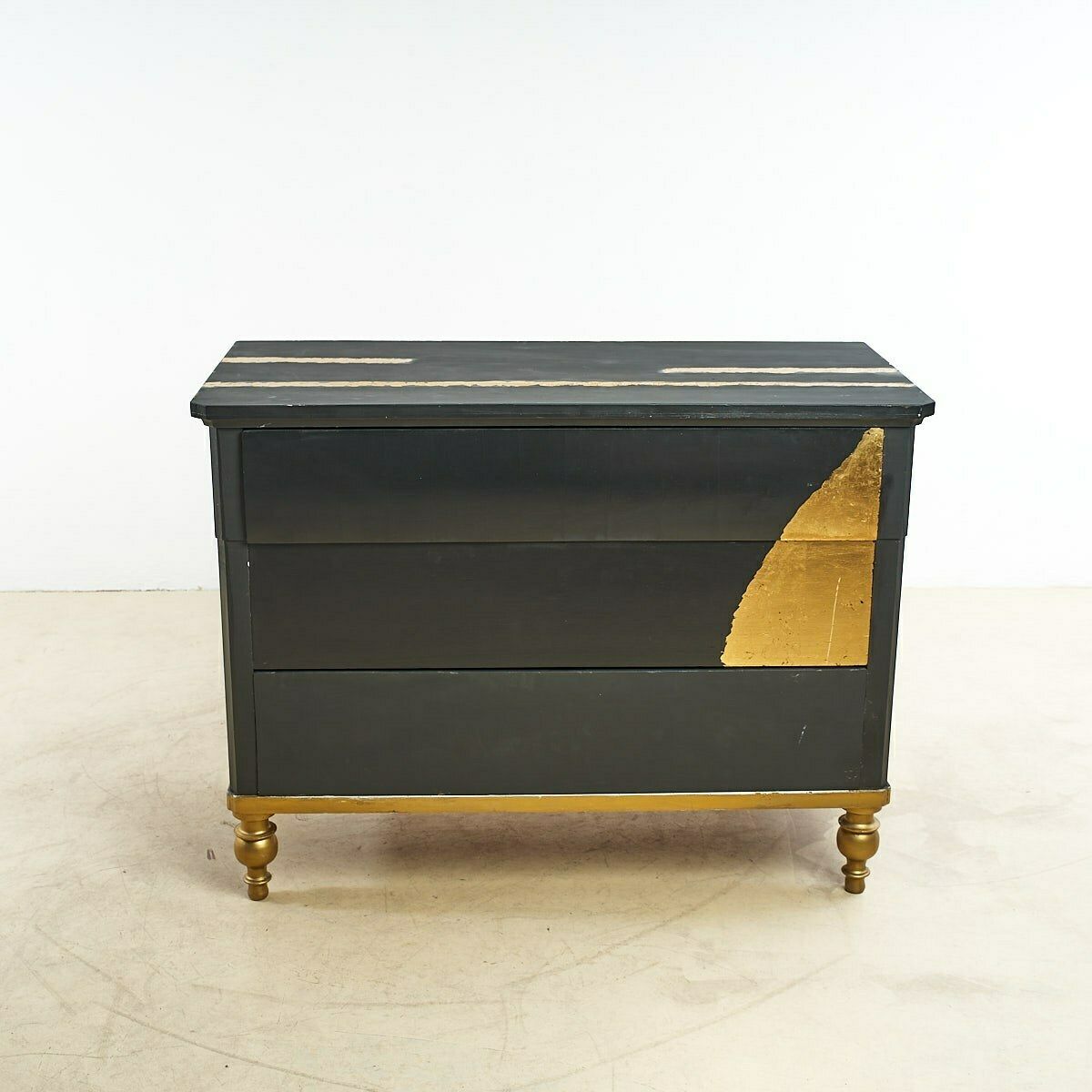 Dresser From 1800, Black Reworked With Gold Leaf Details