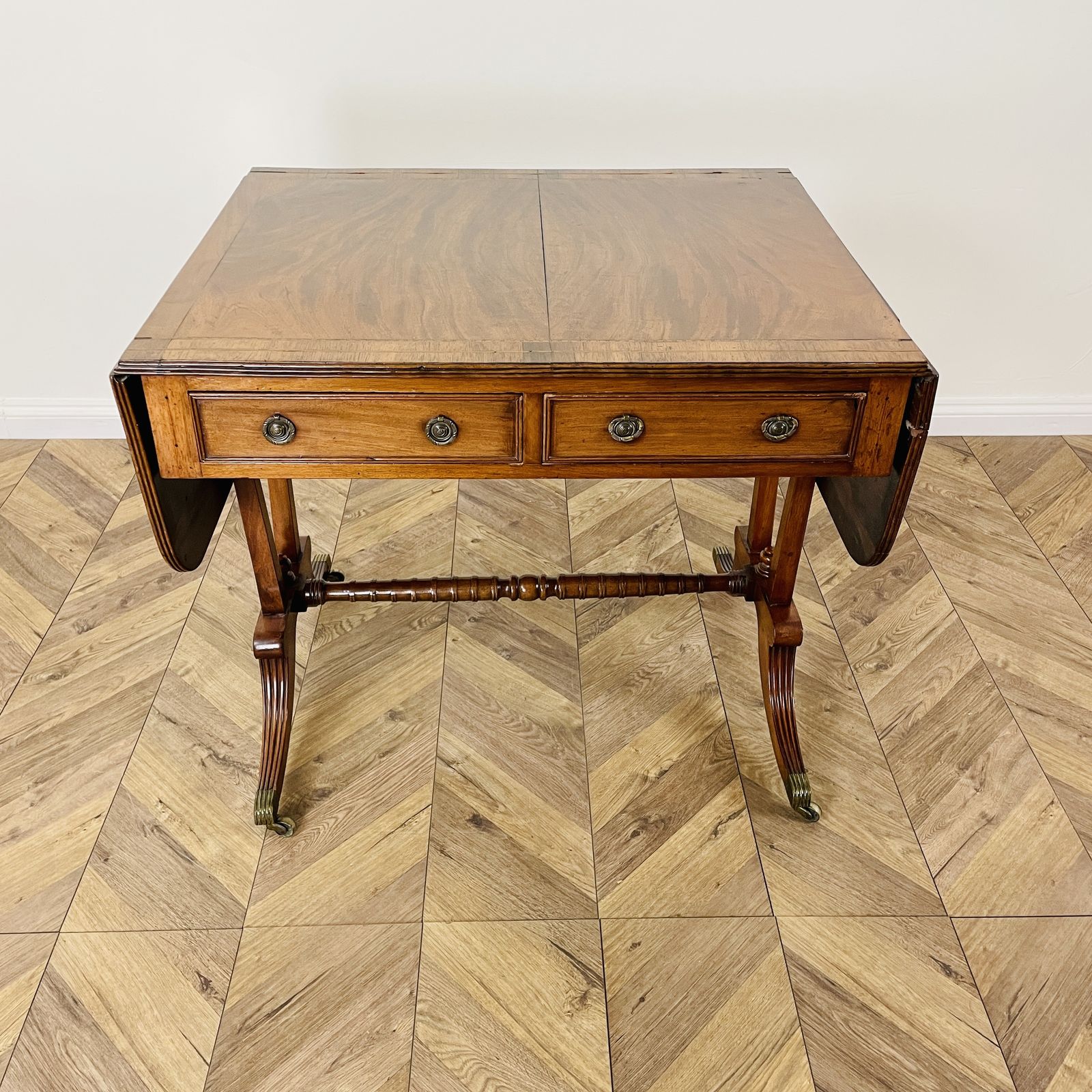 Antique English Mahogany Drop Leaf Stretcher Table On Castors, 19th Century photo Furniture