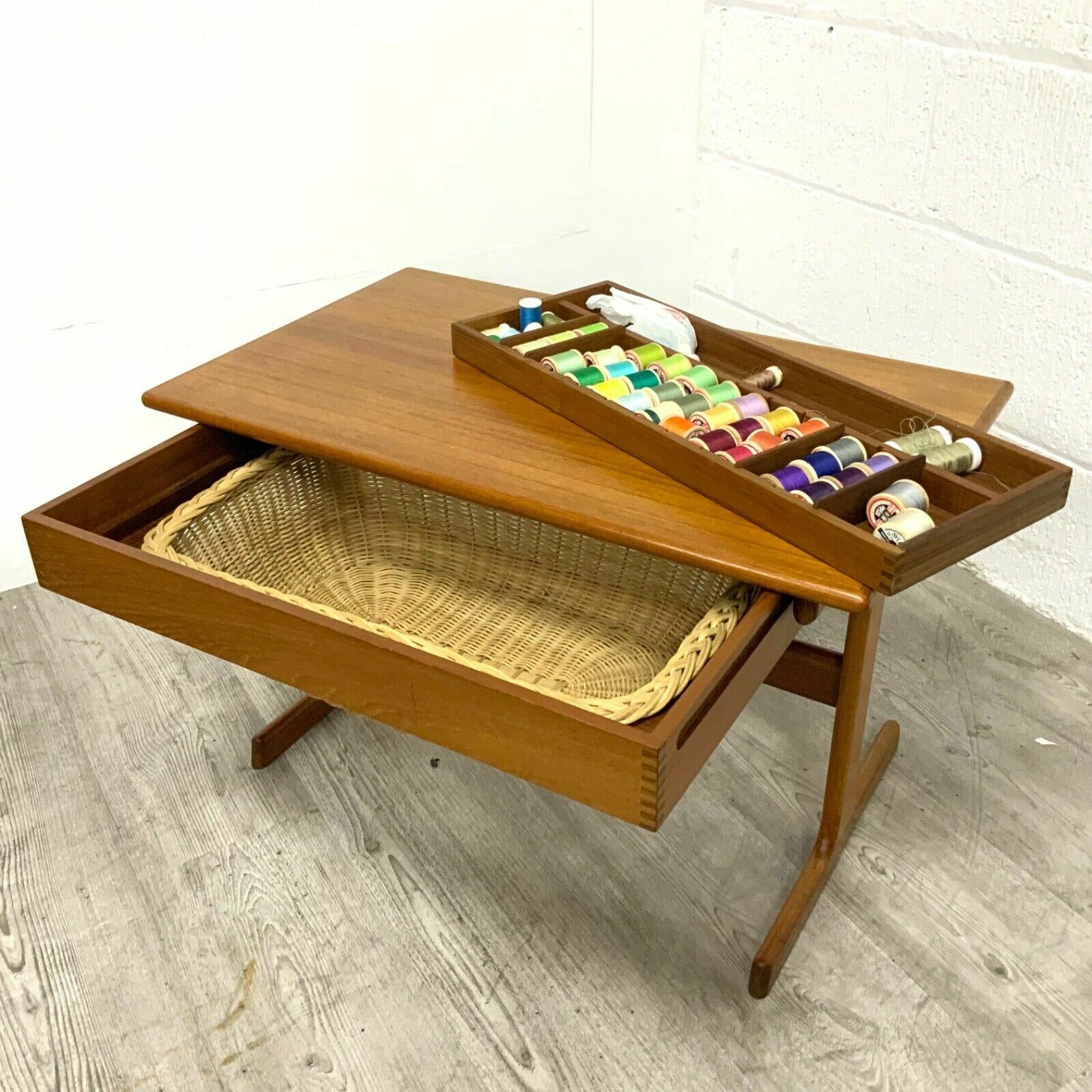 Danish Teak Sewing Table With Basket By Kia Kristiansen For Vilbjorg Mobelfrabik photo Furniture