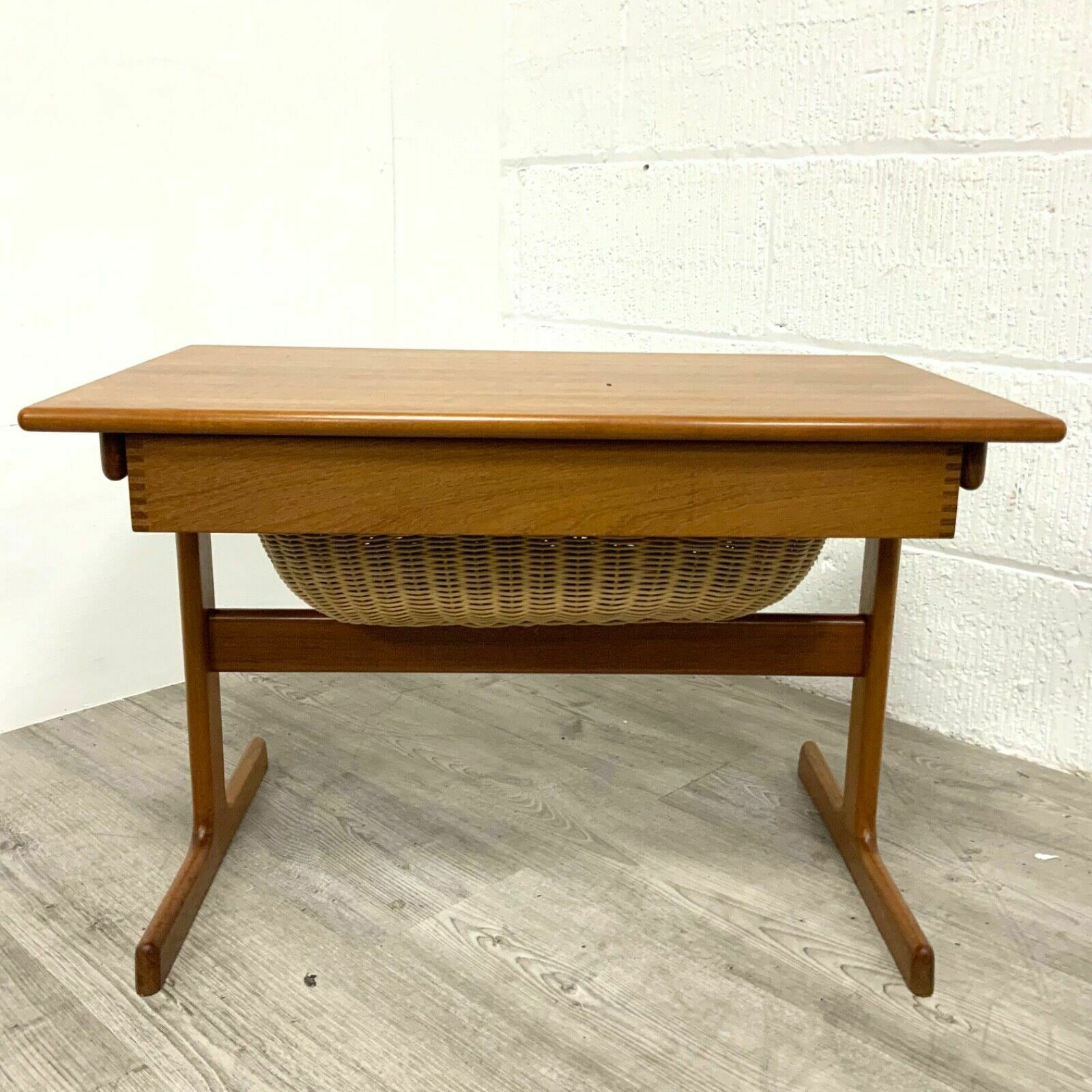 Danish Teak Sewing Table With Basket By Kia Kristiansen For Vilbjorg Mobelfrabik photo vinterior