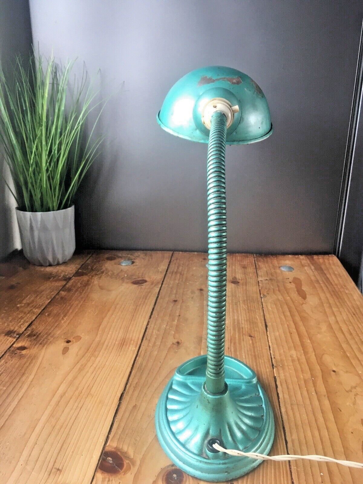 photo buy Antique Art Deco 30s Teal Green Supreme Industrial Gooseneck Scalloped Desk Lamp”