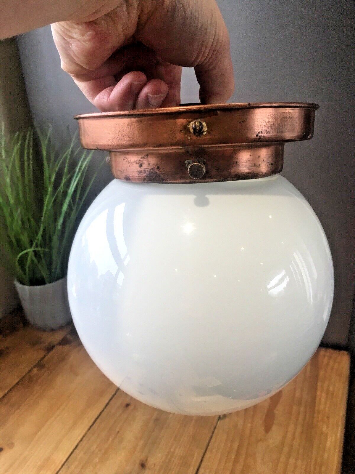photo buy Art Deco Opaline Glass Globe Lamp Shade & Copper Gallery Ceiling Light Fitting