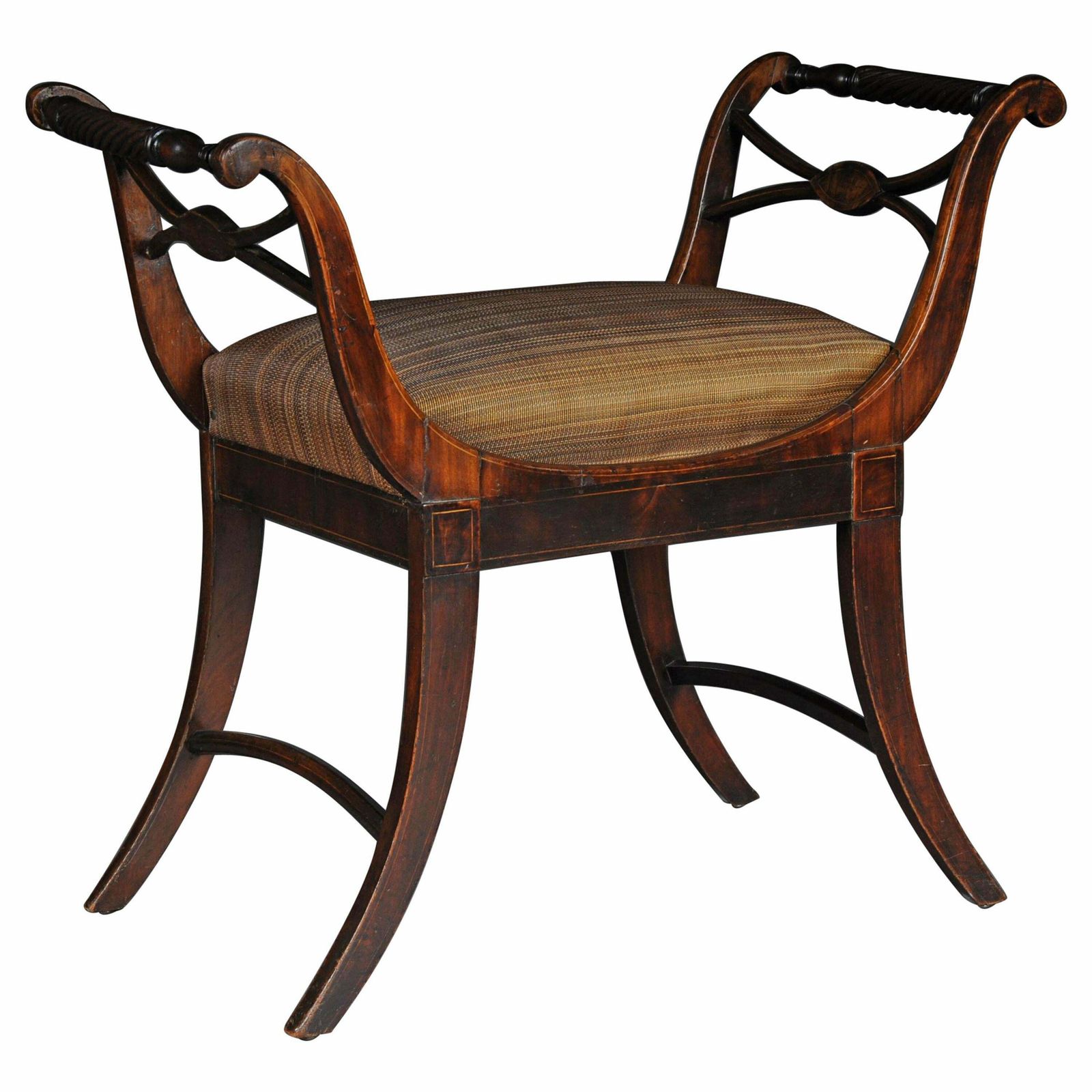Antique Biedermeier Empire Gondola / Stool, Circa 1820, Horsehair