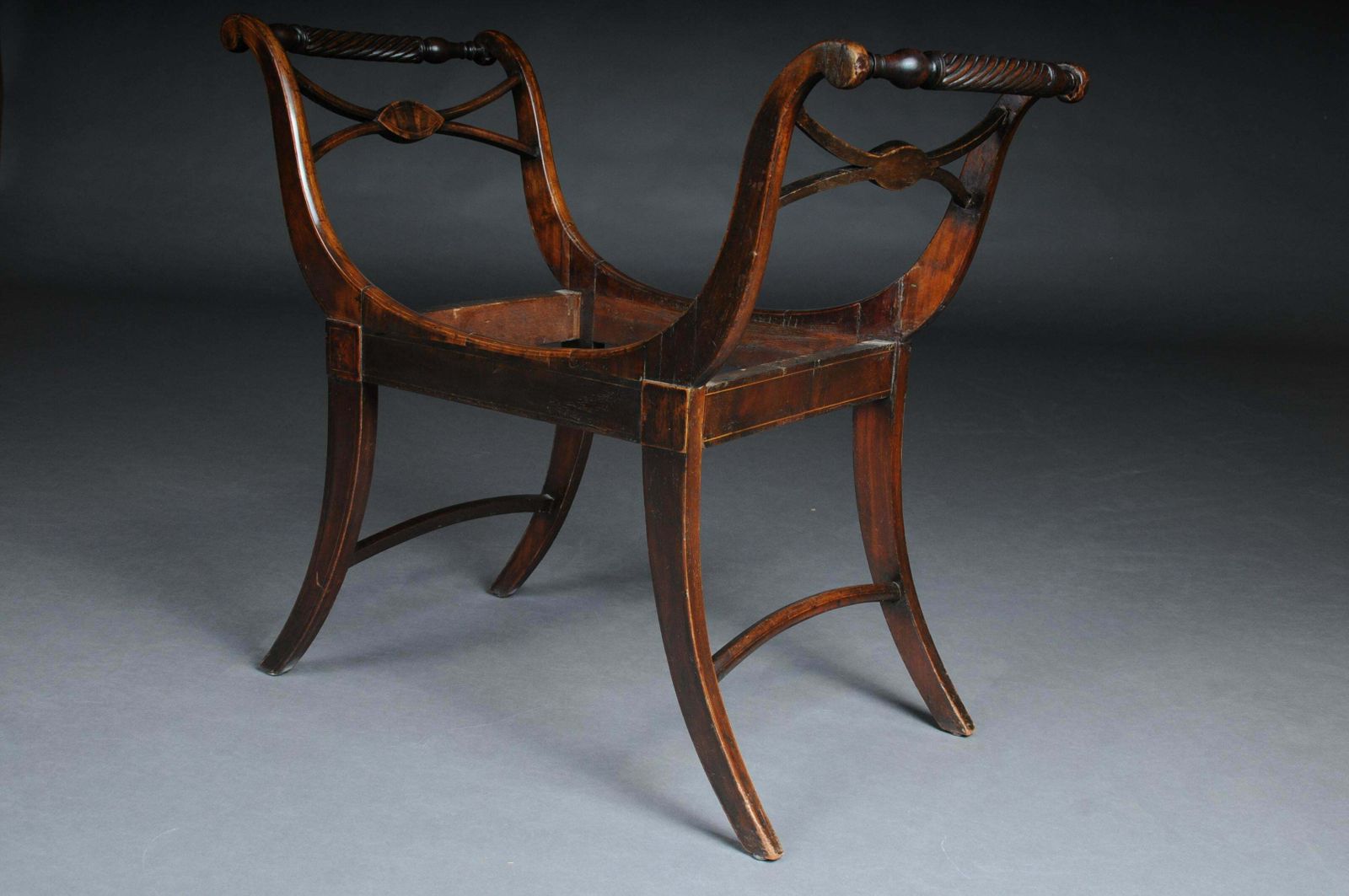 photo buy Antique Biedermeier Empire Gondola / Stool, Circa 1820, Horsehair