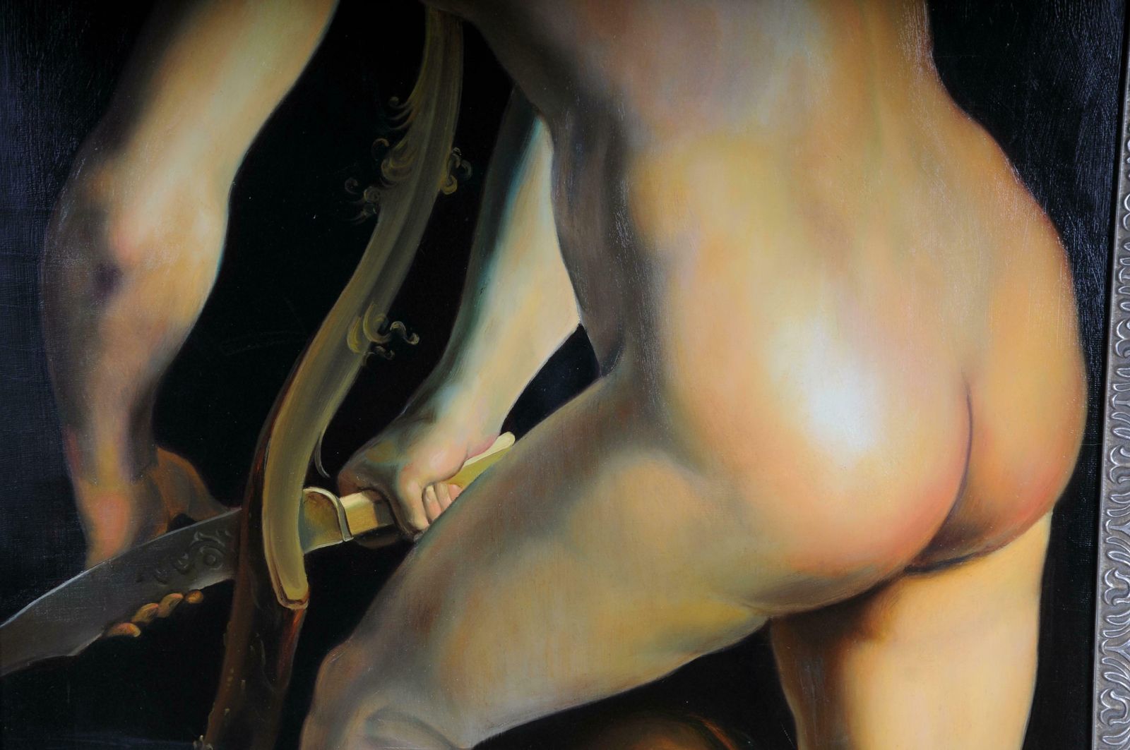 photo for sale Monumental Oil Painting F. Mazzola, Called Parmigianino   Bow Carving Amor, Rare