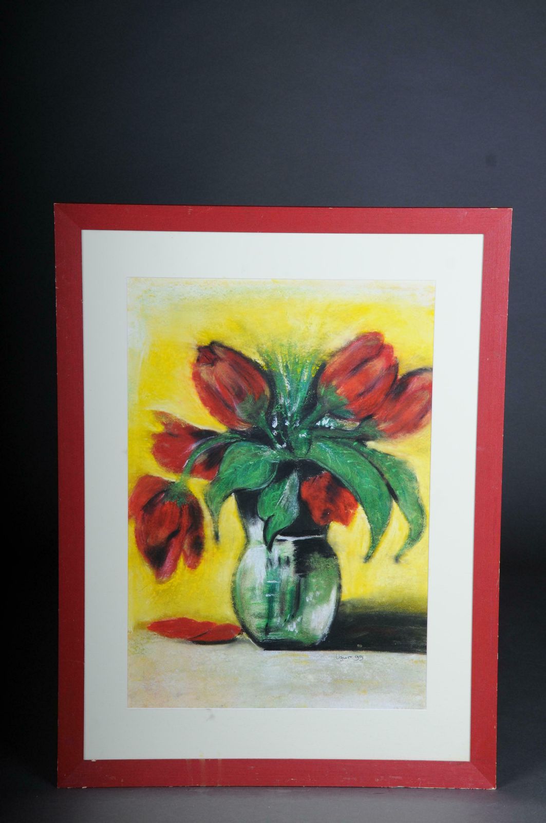 20th Century Tulips Still Life "Ephemeral Beauty) Pastel On Paper, Signed Ugur photo furniture