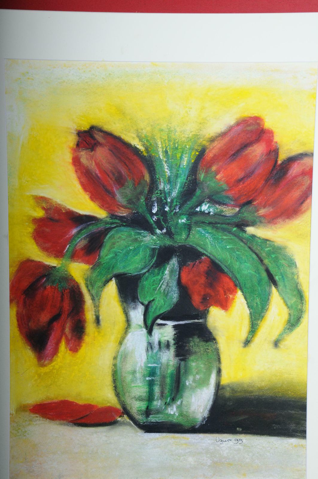 20th Century Tulips Still Life "Ephemeral Beauty) Pastel On Paper, Signed Ugur photo Art