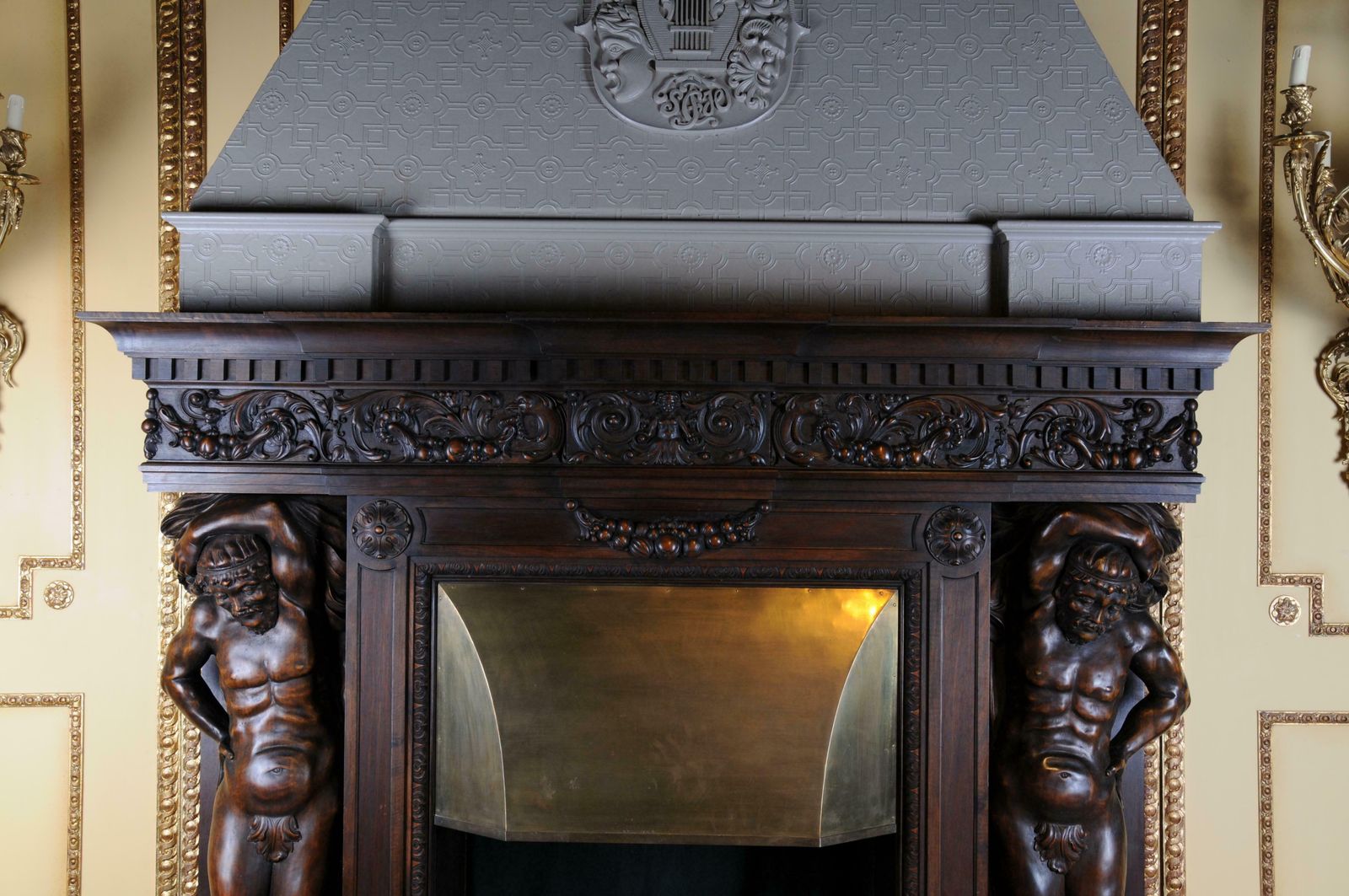 Monumental Figures Fireplace Neo Renaissance 19th Century Walnut photo vintage