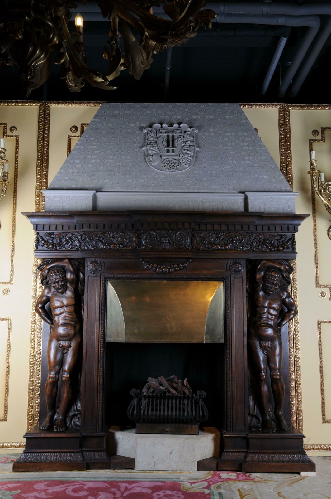 Home Fixtures Monumental Figures Fireplace Neo Renaissance 19th Century Walnut photo