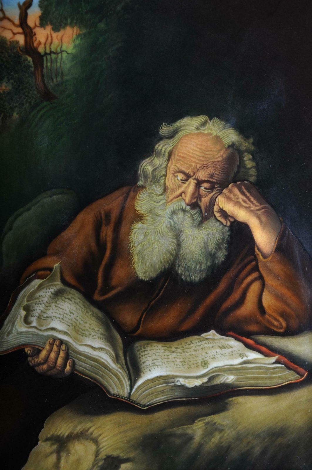Porcelain Picture Plate Painting After Salomon Koninck "The Hermit" photo vinterior