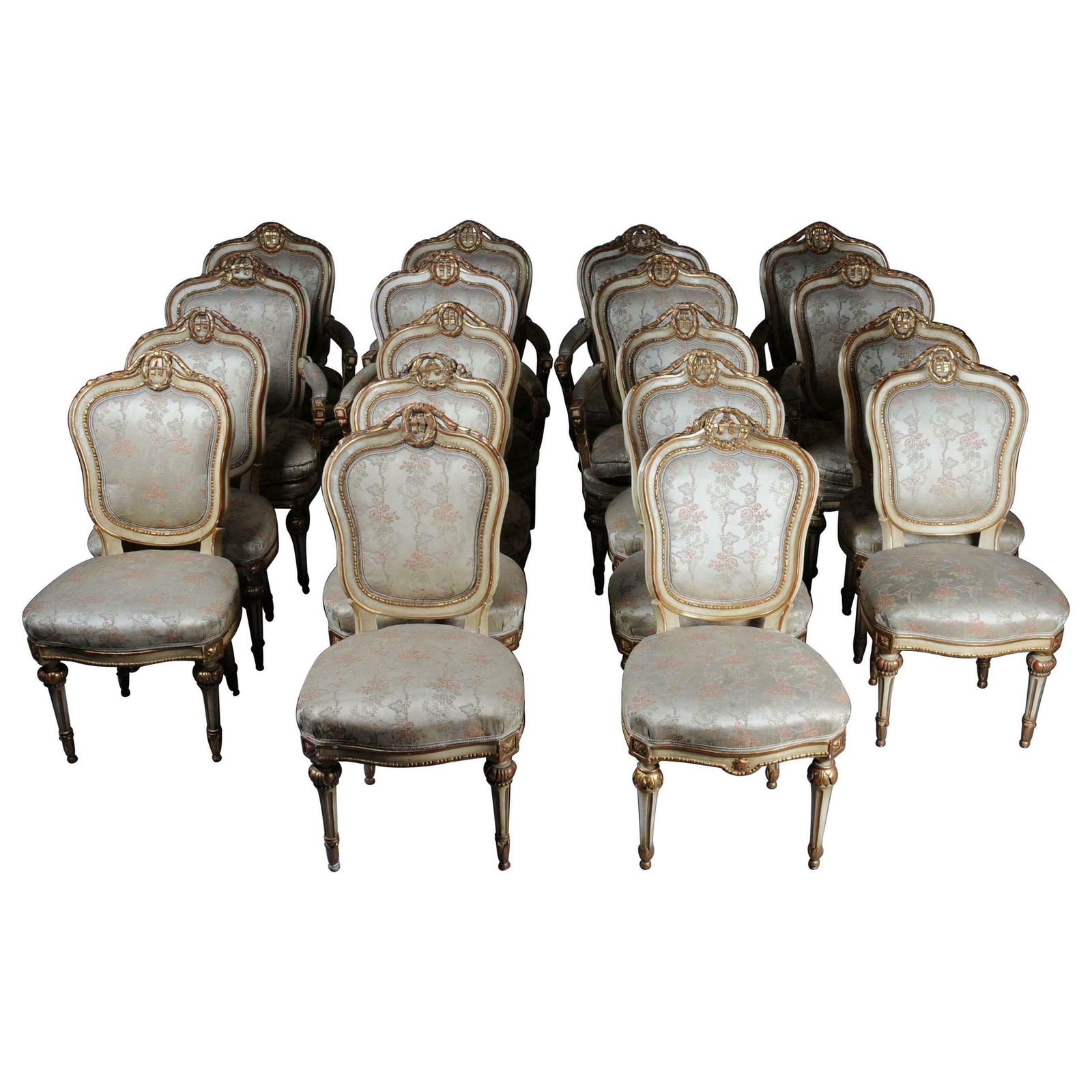 French Set Of 18 Salon Chairs / Armchairs, Napoleon III
