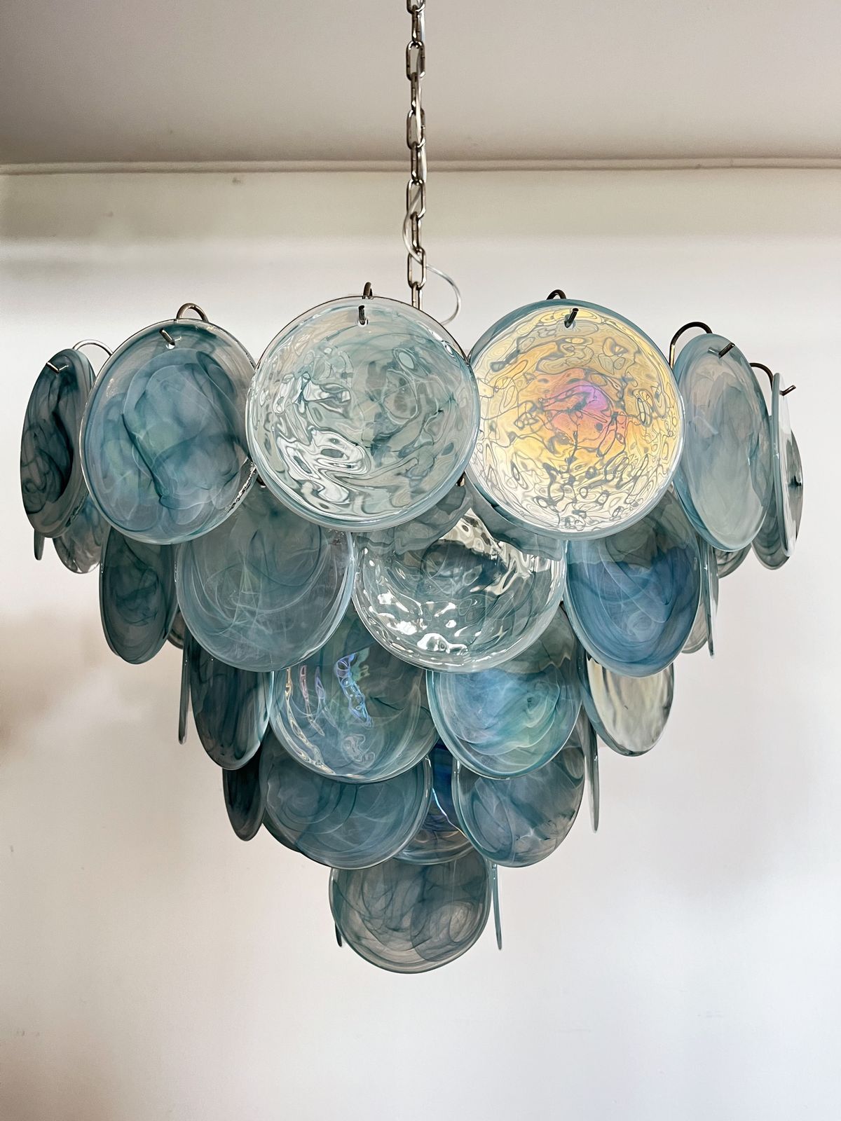 High Quality Murano Chandelier Space Age   57 Blue Albaster Iridescent Glasses photo Lighting