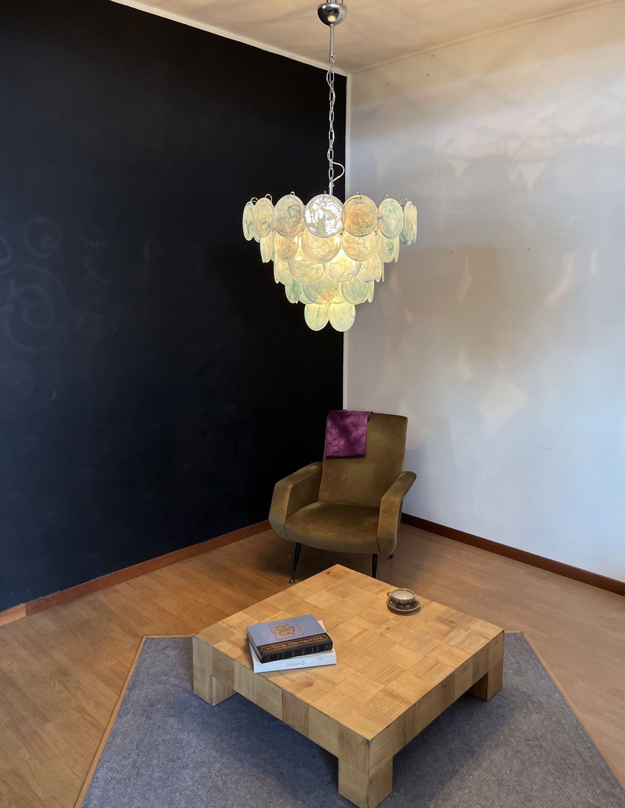High Quality Murano Chandelier Space Age   57 Blue Albaster Iridescent Glasses photo vinterior