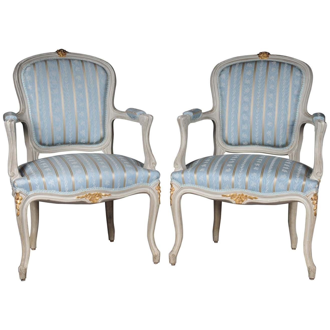 Pair Of French Armchairs Louis XV Chairs, 20th Century