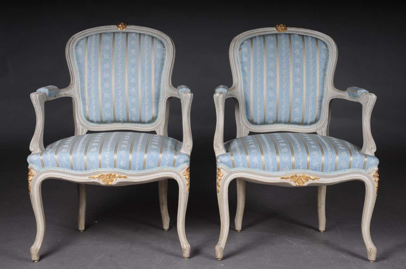 photo vinterior Pair Of French Armchairs Louis XV Chairs, 20th Century