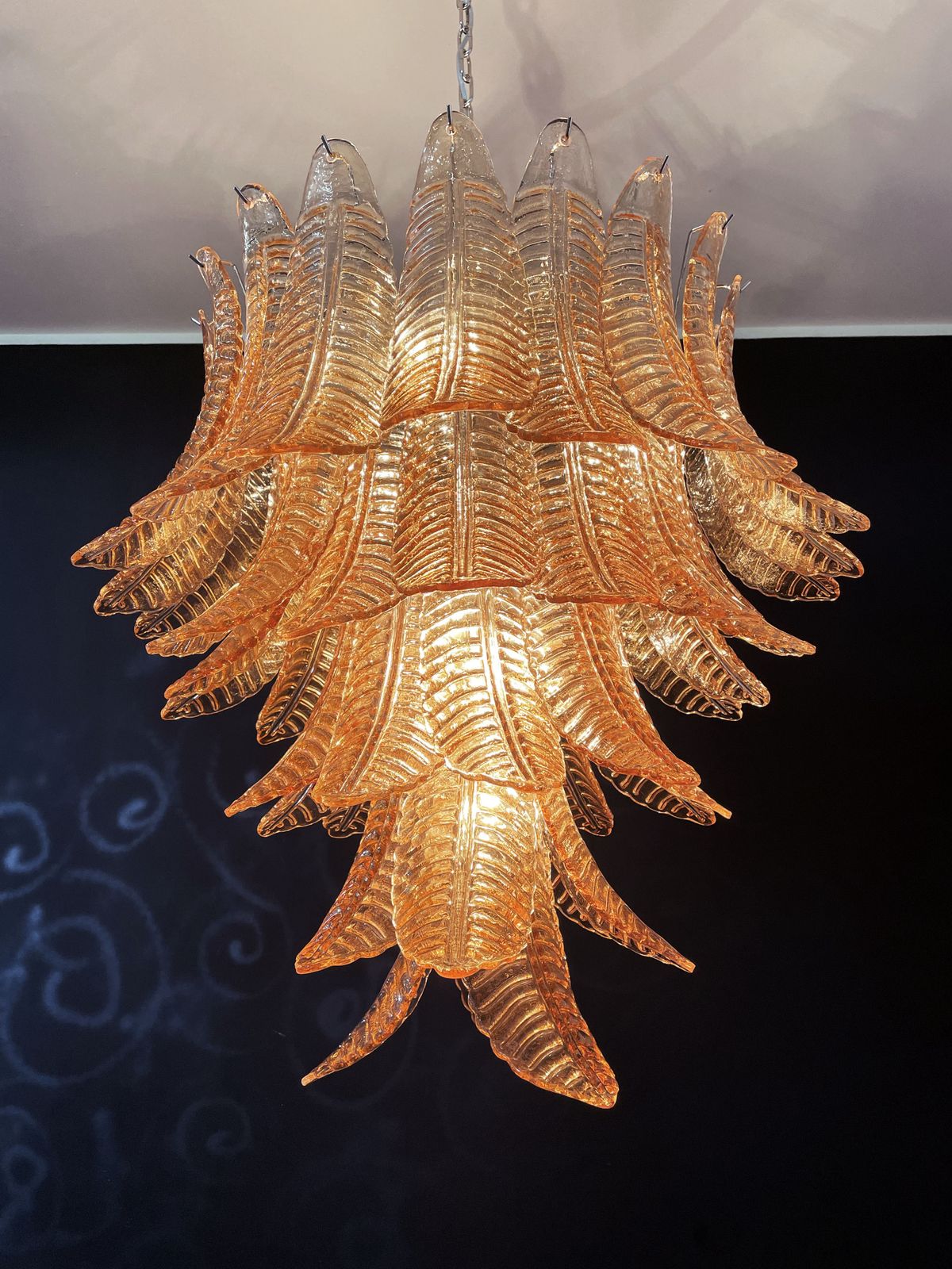 photo for sale Huge Italian Murano Six Tier Amber Felci Glass Chandelier