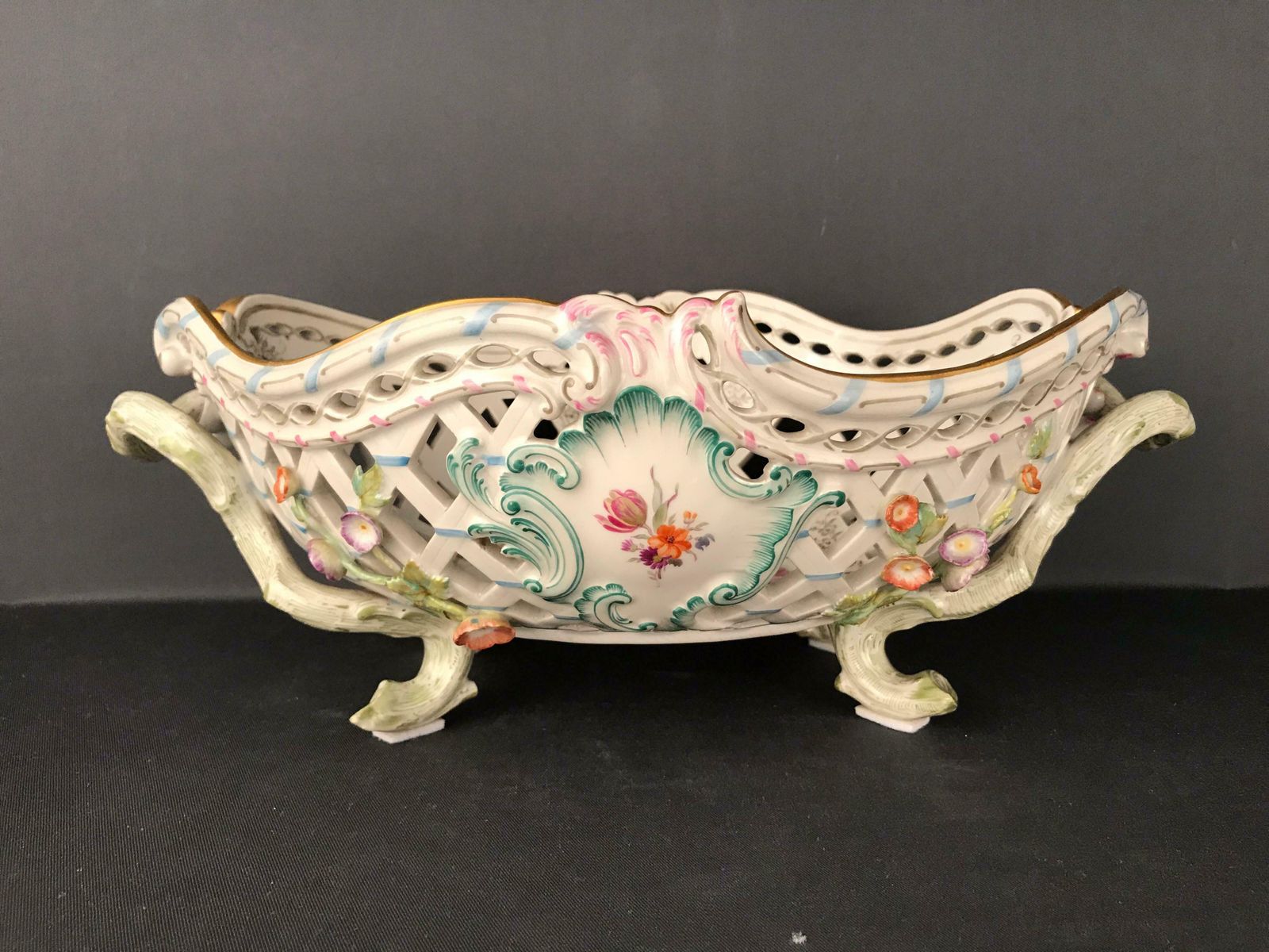 Kpm Berlin Porcelain Fruit Basket Bowl Meissen Hand Painted Flowers photo furniture