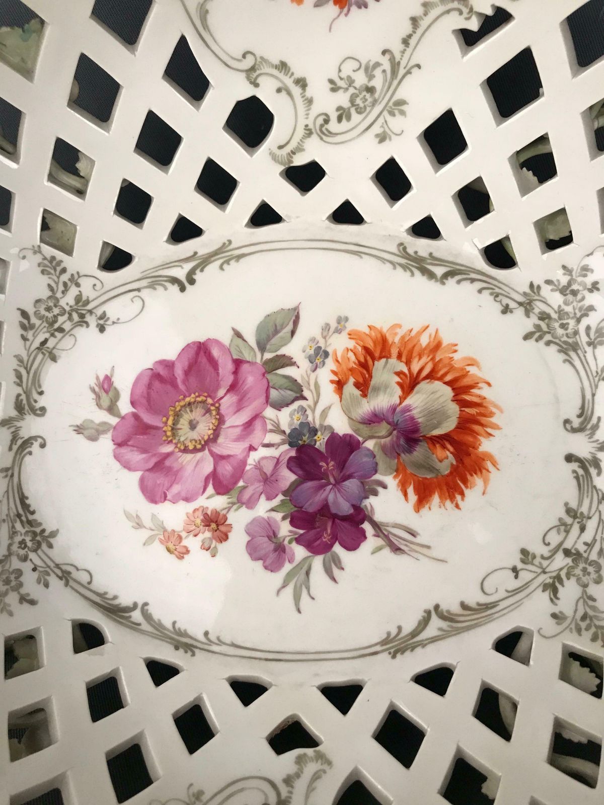 Kpm Berlin Porcelain Fruit Basket Bowl Meissen Hand Painted Flowers photo Home Decor