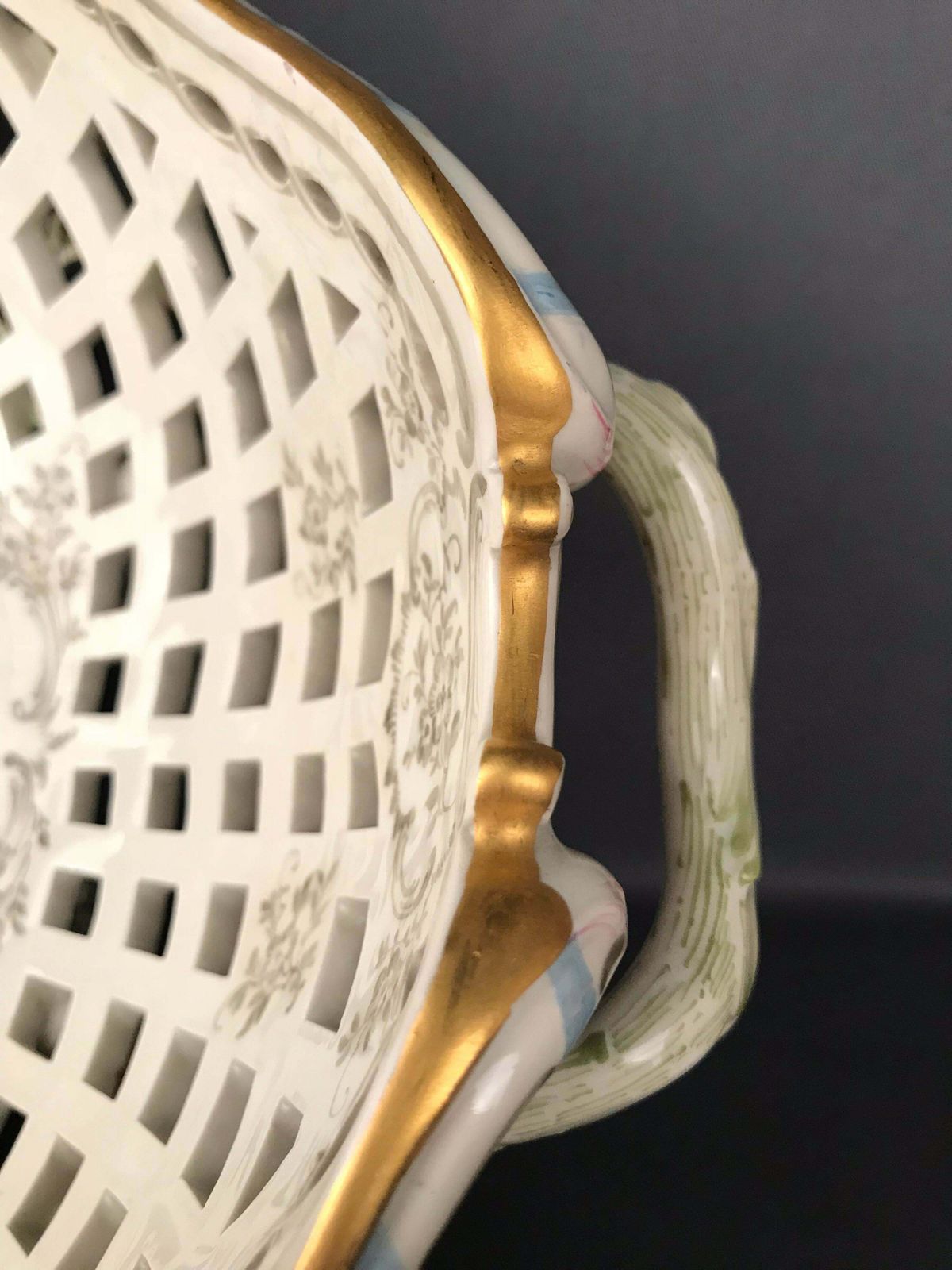 Kpm Berlin Porcelain Fruit Basket Bowl Meissen Hand Painted Flowers photo buy