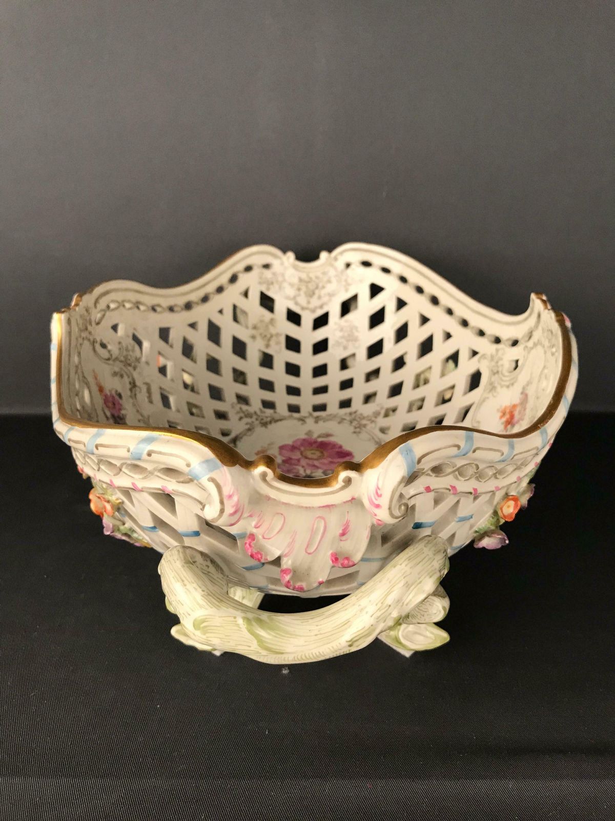 Kpm Berlin Porcelain Fruit Basket Bowl Meissen Hand Painted Flowers photo vintage