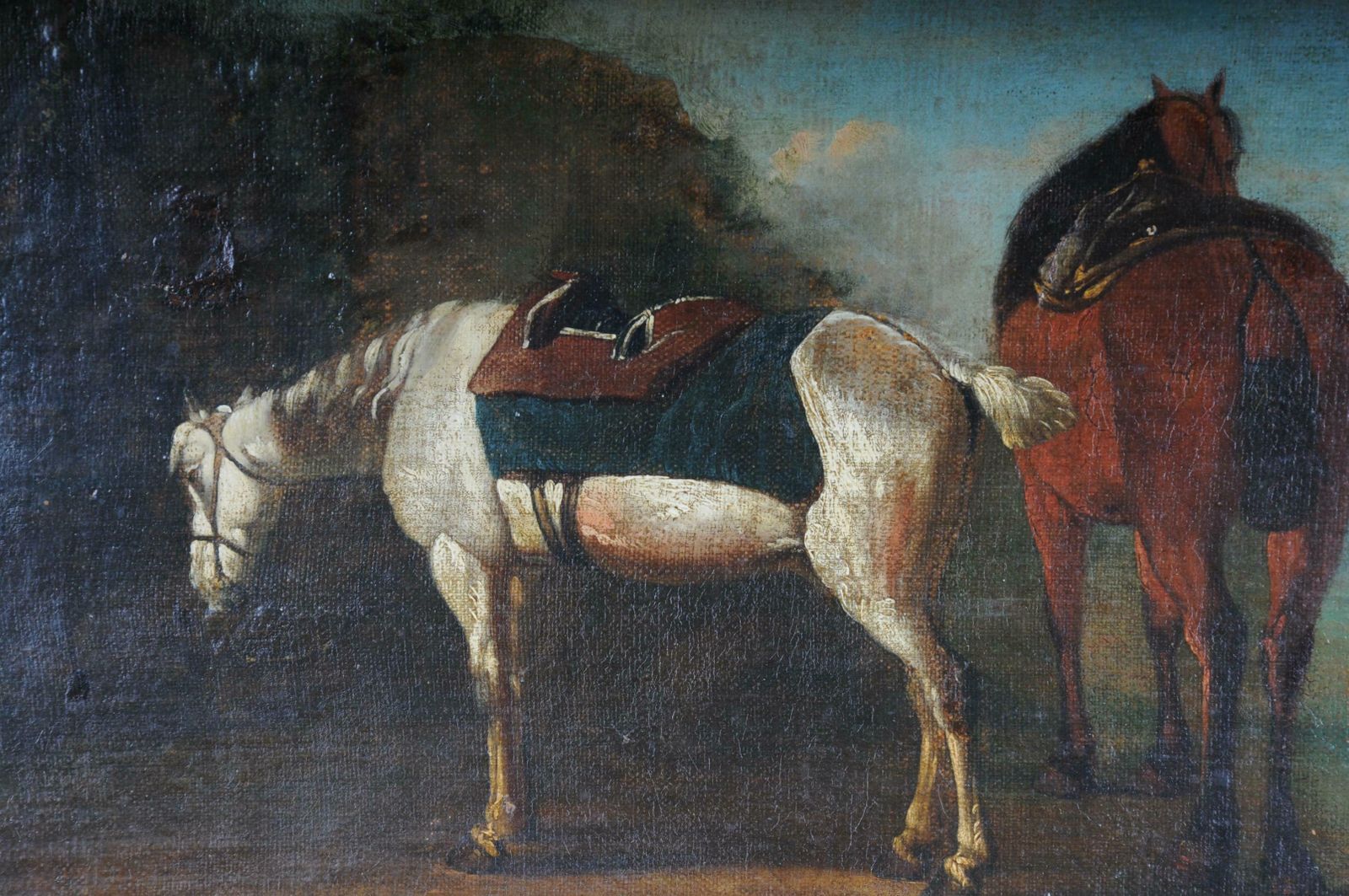 Old Oil Painting Illustration 2 Horses On The Landscape photo furniture