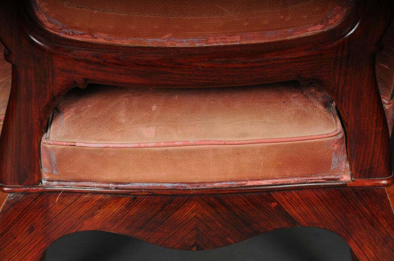 photo vinterior French Chair Leather Covered Tulip Veneer Louis Quinze  Circa 1890