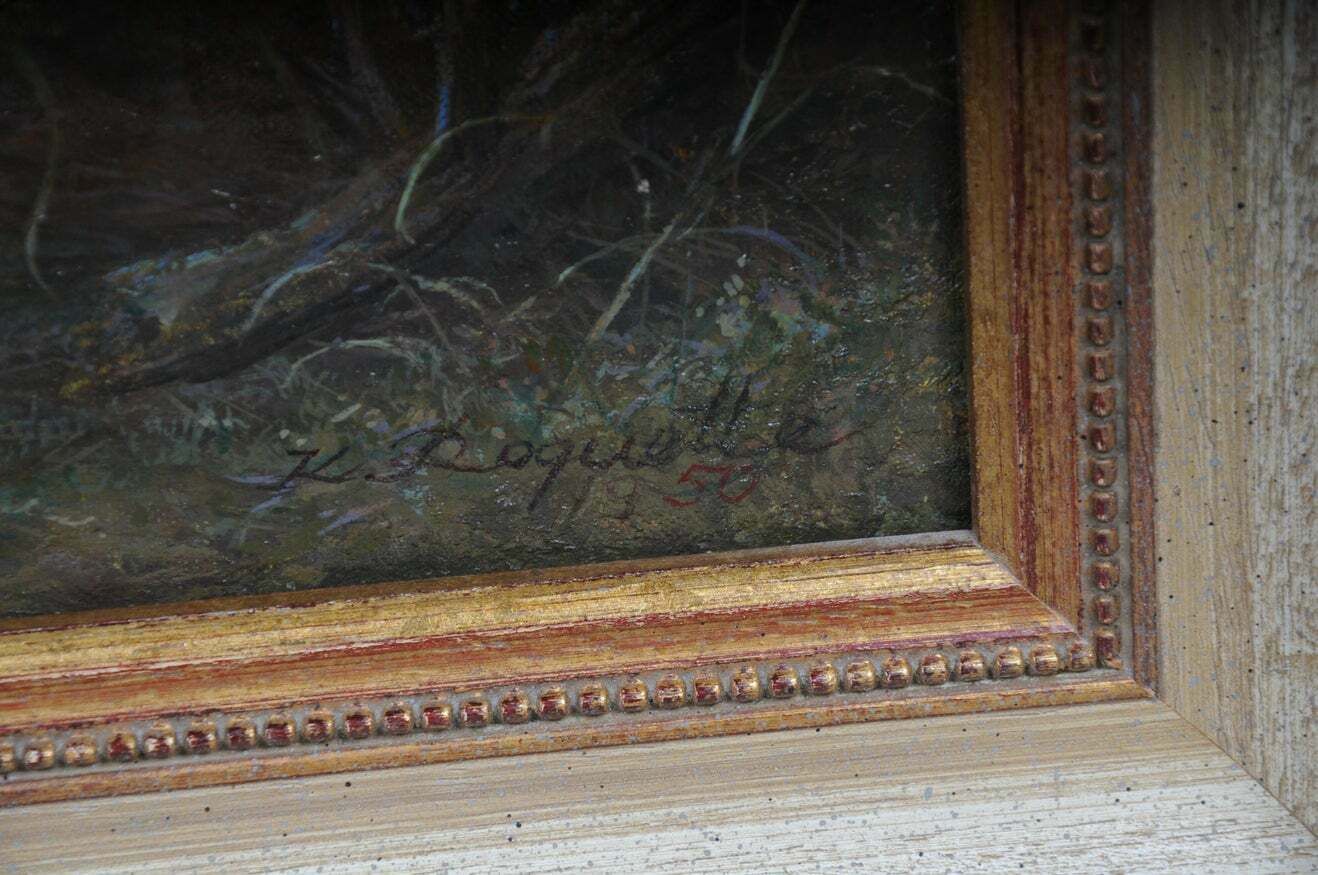 photo buy Beautiful Oil Painting Fawn Signed K. Roquette 20th Century