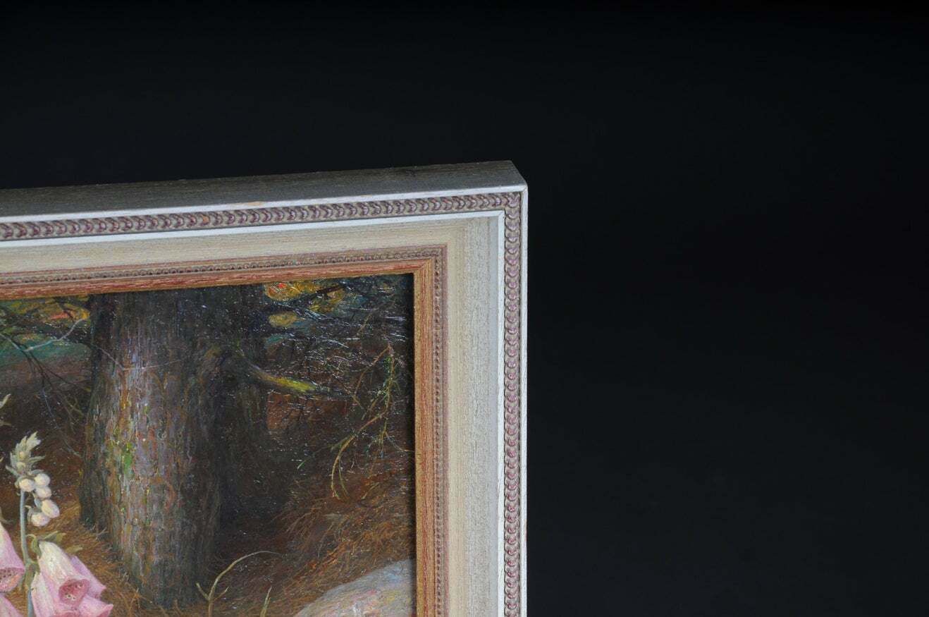 photo vintage Beautiful Oil Painting Fawn Signed K. Roquette 20th Century