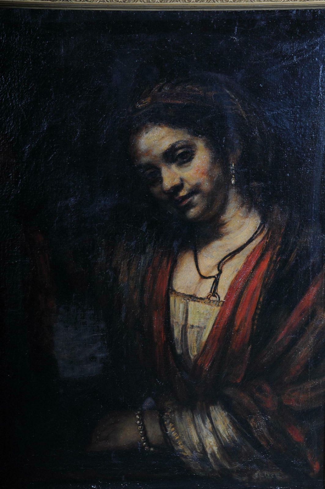Art 19th Century Oil Painting Rembrandt & H. Van Rijn, Young Woman Open Neckline photo