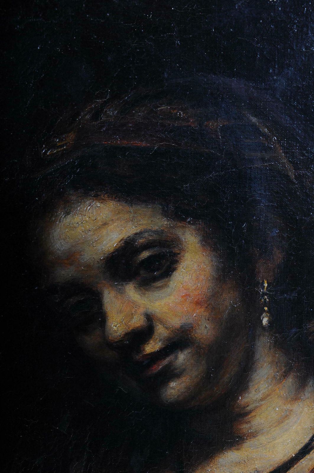photo buy 19th Century Oil Painting Rembrandt & H. Van Rijn, Young Woman Open Neckline