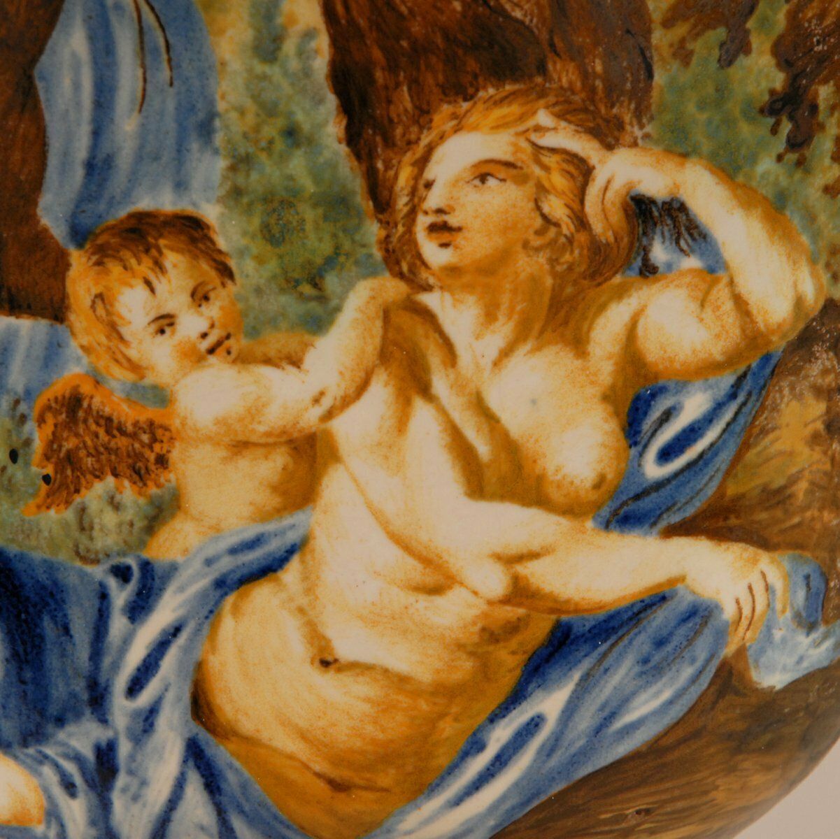 Tall Italian Majolica Serpentine Handles Vase With Separate Base Depicting Mythological Scene By Annibale Carracci, Farnese Gallery, Rome, 1597 photo 6974.0