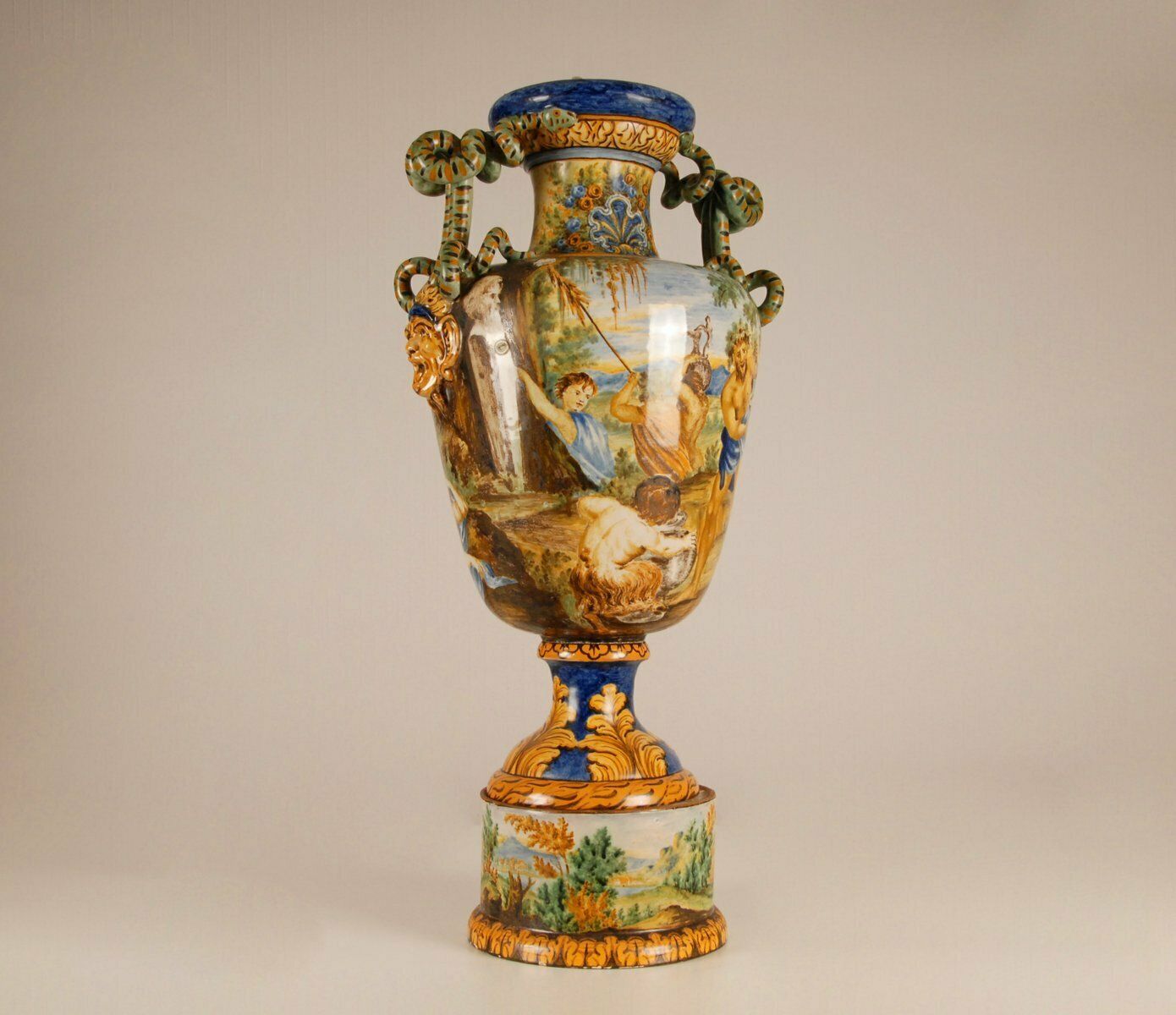 photo buy Tall Italian Majolica Serpentine Handles Vase With Separate Base Depicting Mythological Scene By Annibale Carracci, Farnese Gallery, Rome, 1597