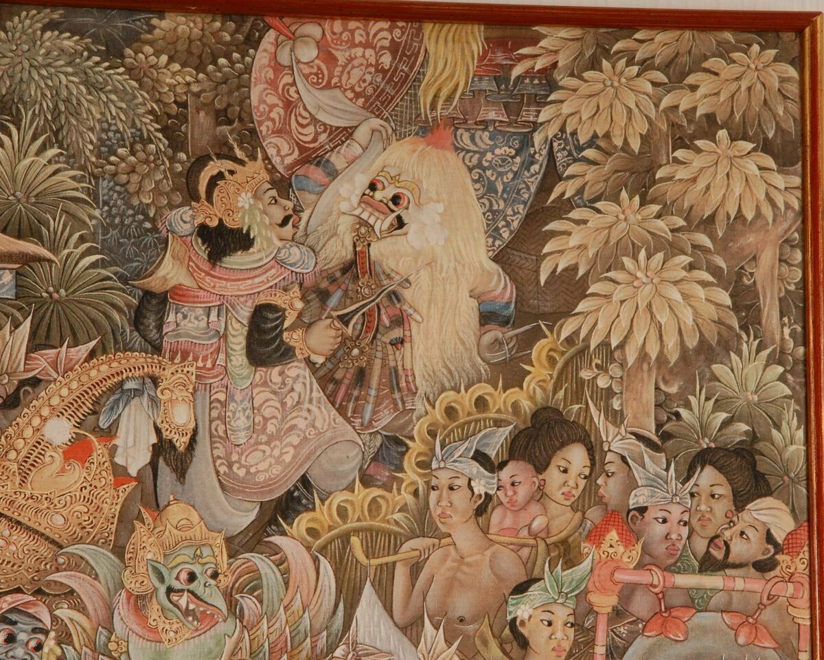 Art Mid Century Indonesian Painting Of Carnival On Bali Ubud By M. Sudarta, 1960s photo