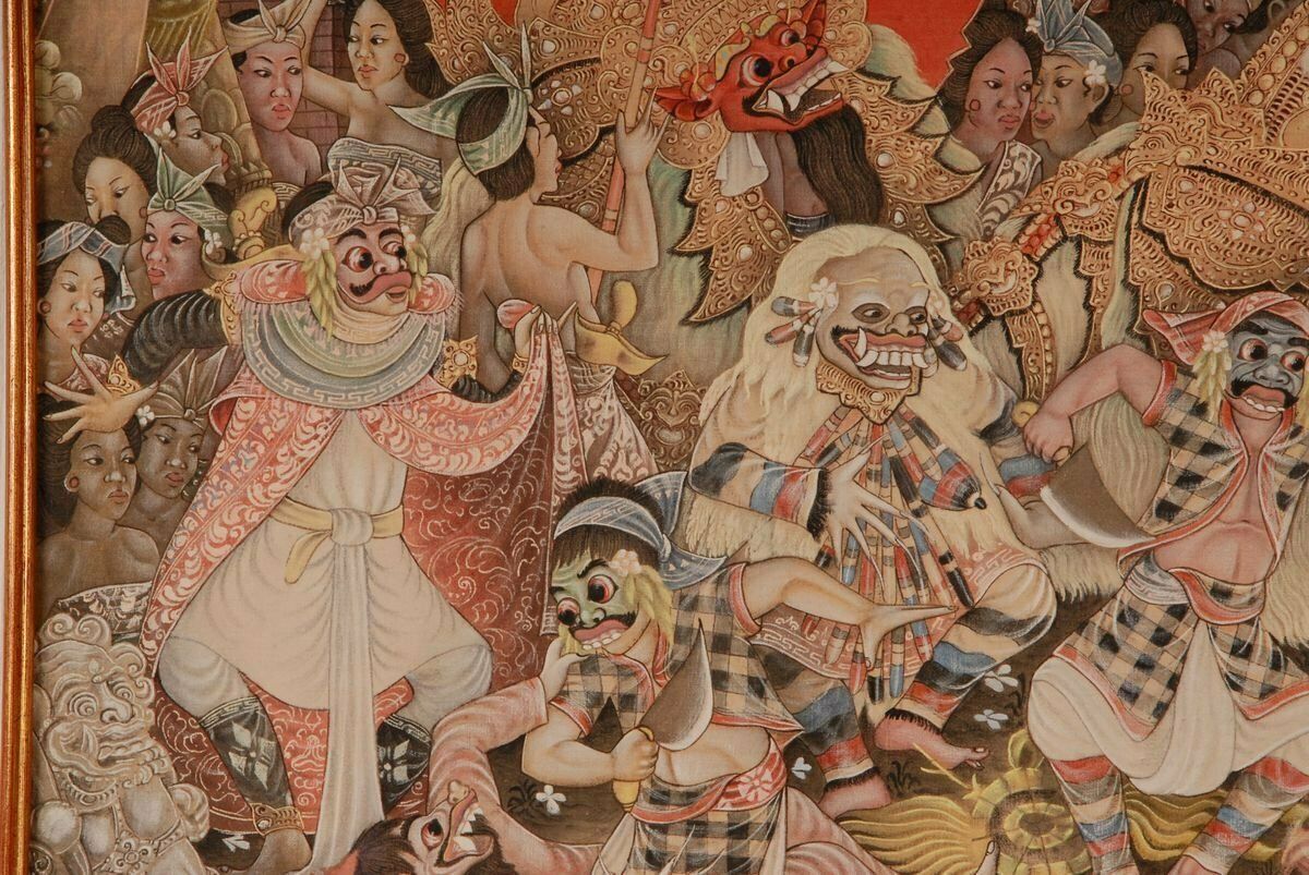 photo vinterior Mid Century Indonesian Painting Of Carnival On Bali Ubud By M. Sudarta, 1960s