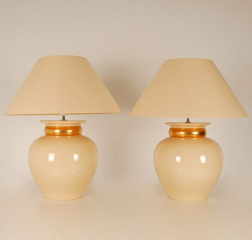 Mid Century Ceramic Vase Table Lamps In The Style Of Robert Kostka Longwy, 1970s, Set Of 2
