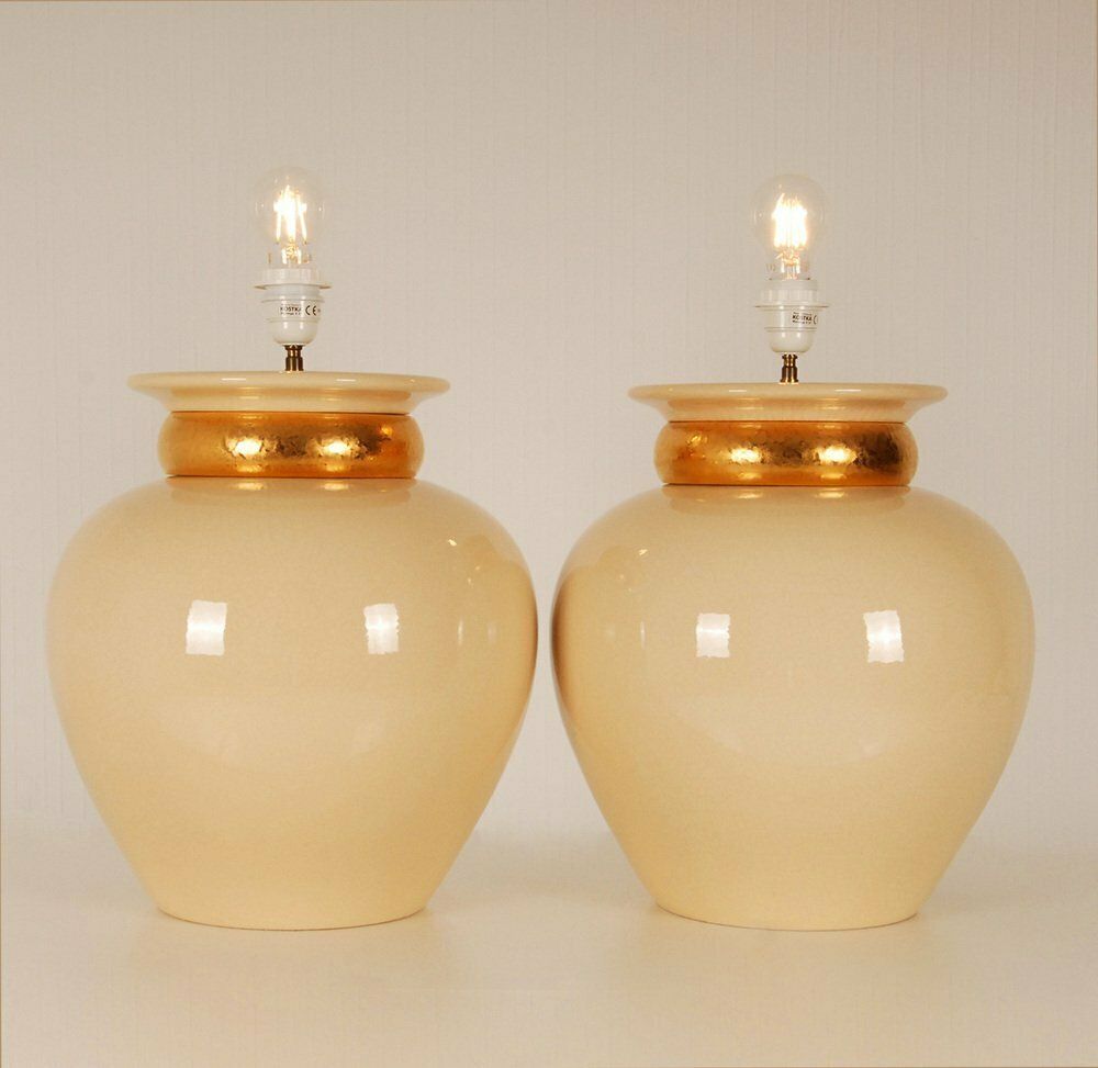 Mid Century Ceramic Vase Table Lamps In The Style Of Robert Kostka Longwy, 1970s, Set Of 2 photo for sale