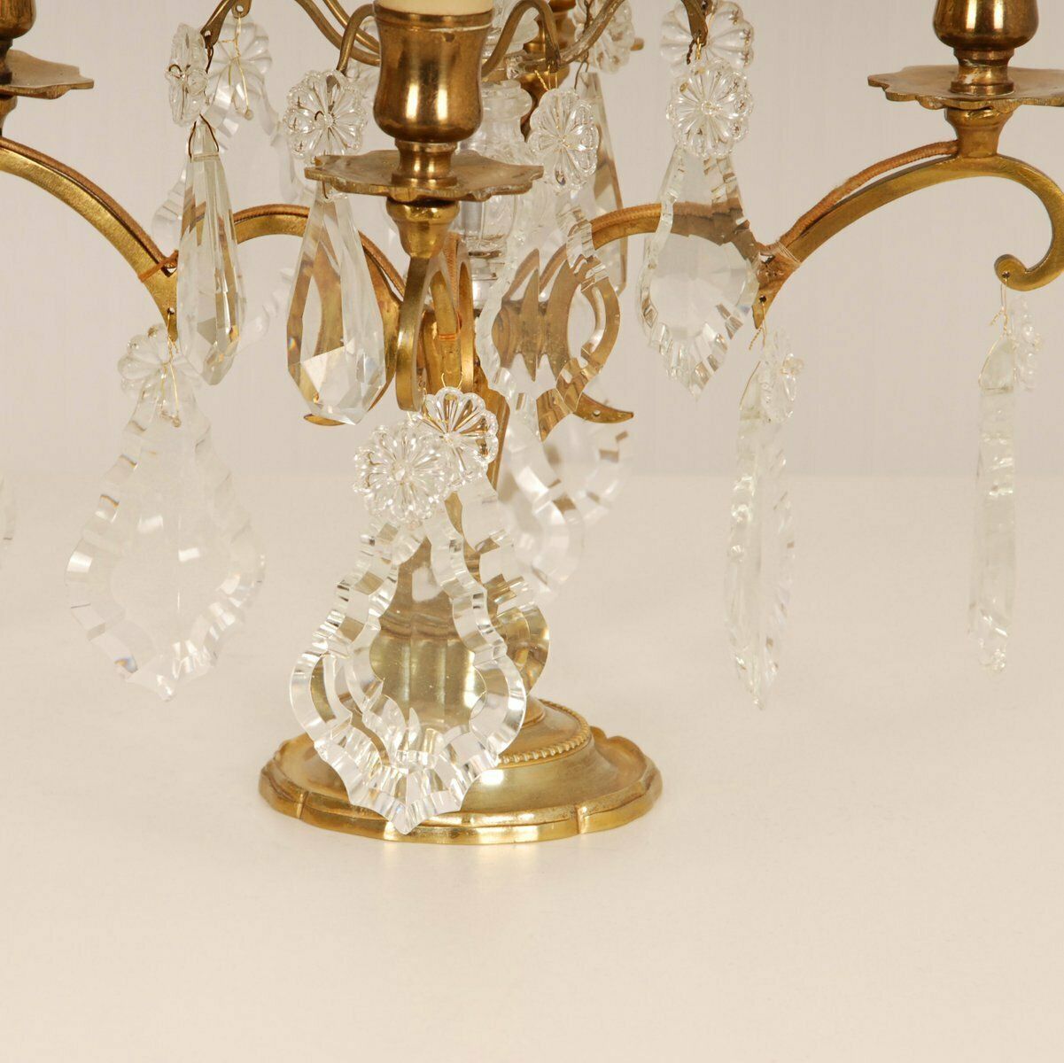 Victorian French Gilt Table Lamps With 4 Lights & Clear Crystal Prism Pendants, Set Of 2 photo furniture