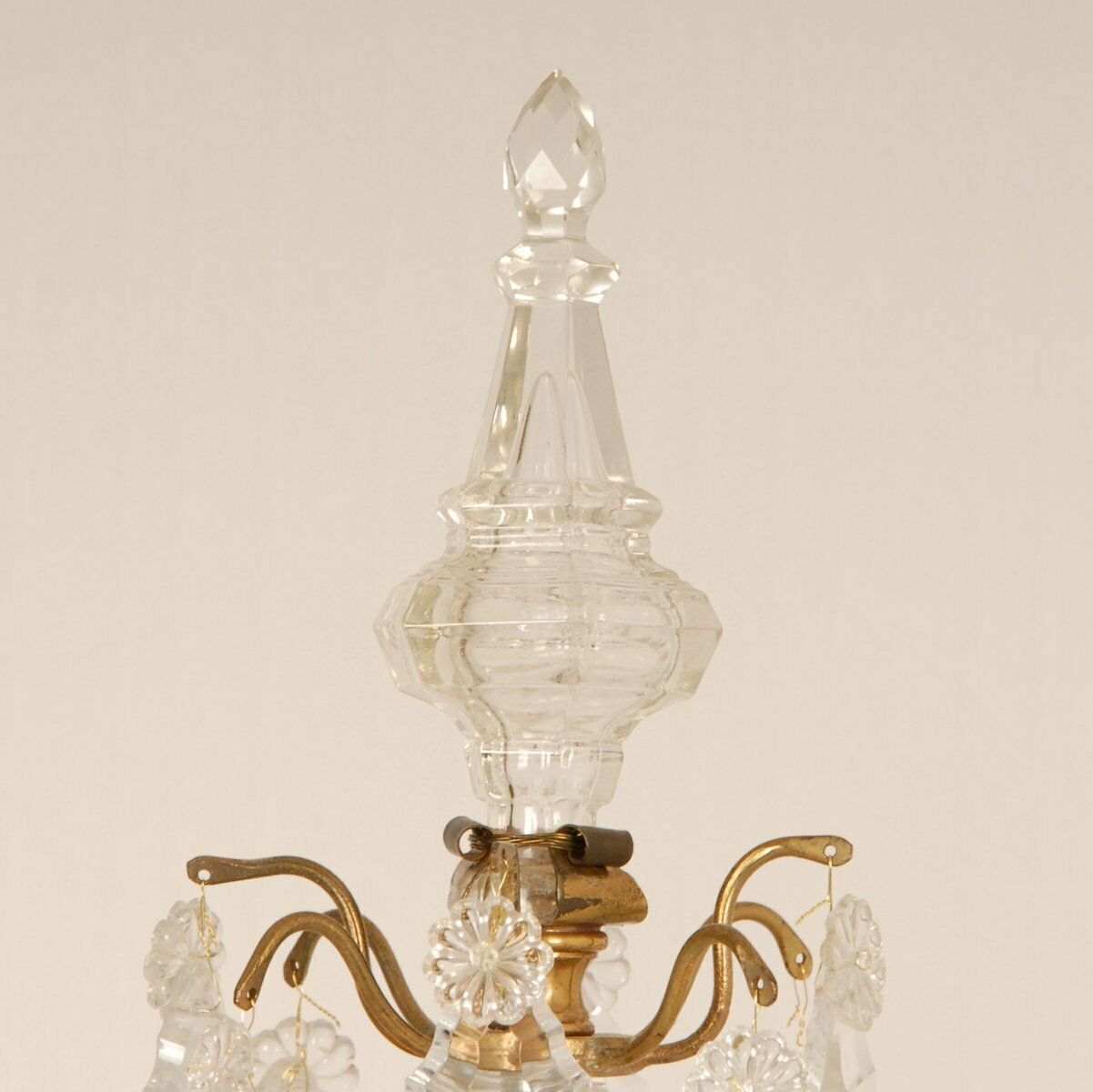 photo furniture Victorian French Gilt Table Lamps With 4 Lights & Clear Crystal Prism Pendants, Set Of 2