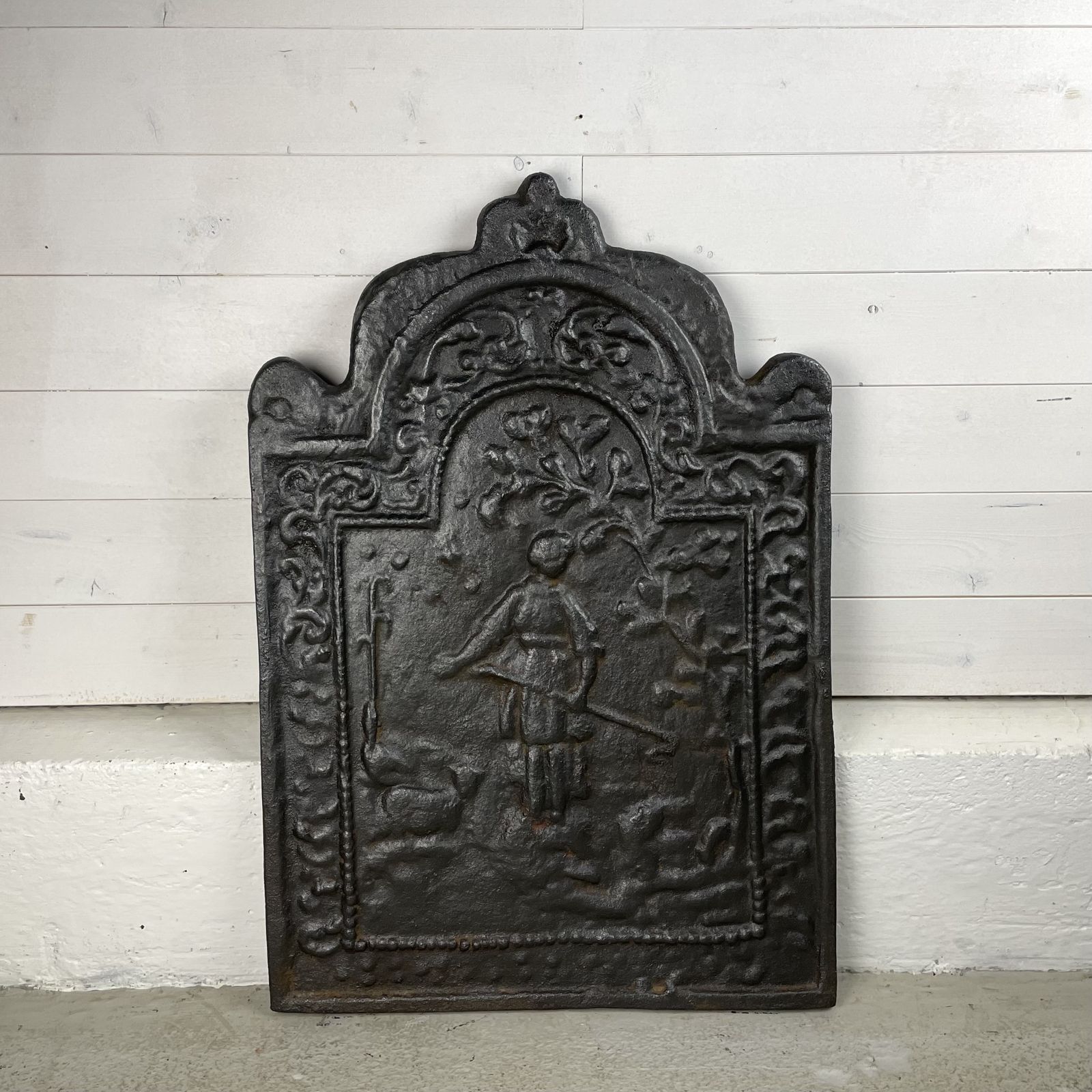 Antique Cast Iron Fire Back With Figure photo furniture