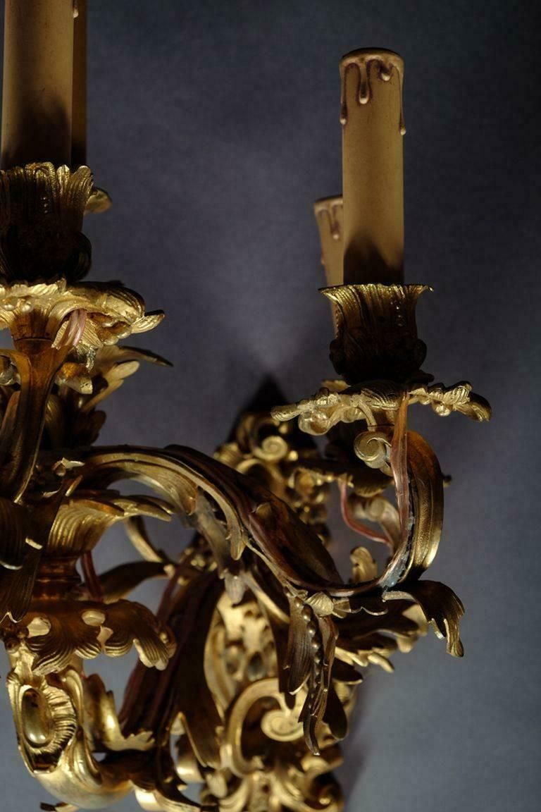19th Century Napoleon III Rococo Pair Of Monumental Wall Appliques photo Lighting