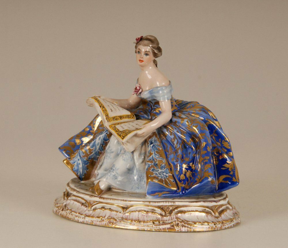 photo vinterior Italian Porcelain And Ceramic Figurine Of Lady By Guido Cacciapuoti