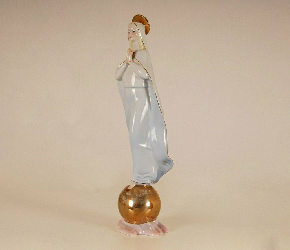 photo furniture Italian Ceramic Porcelain Figurine Of Madonna By Giovanni Ronzan