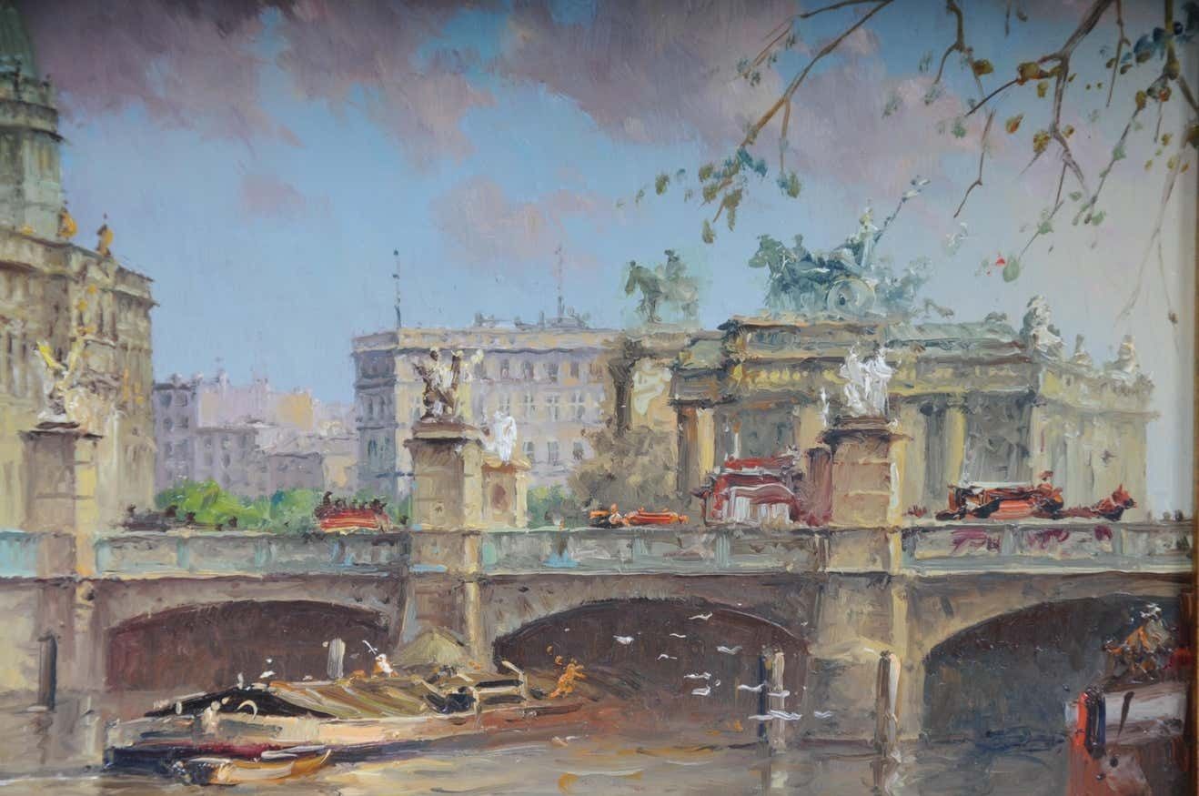Oil Painting Berlin Schlossbrücke Sign, Heinz Scholtz, 20th Century photo vinterior