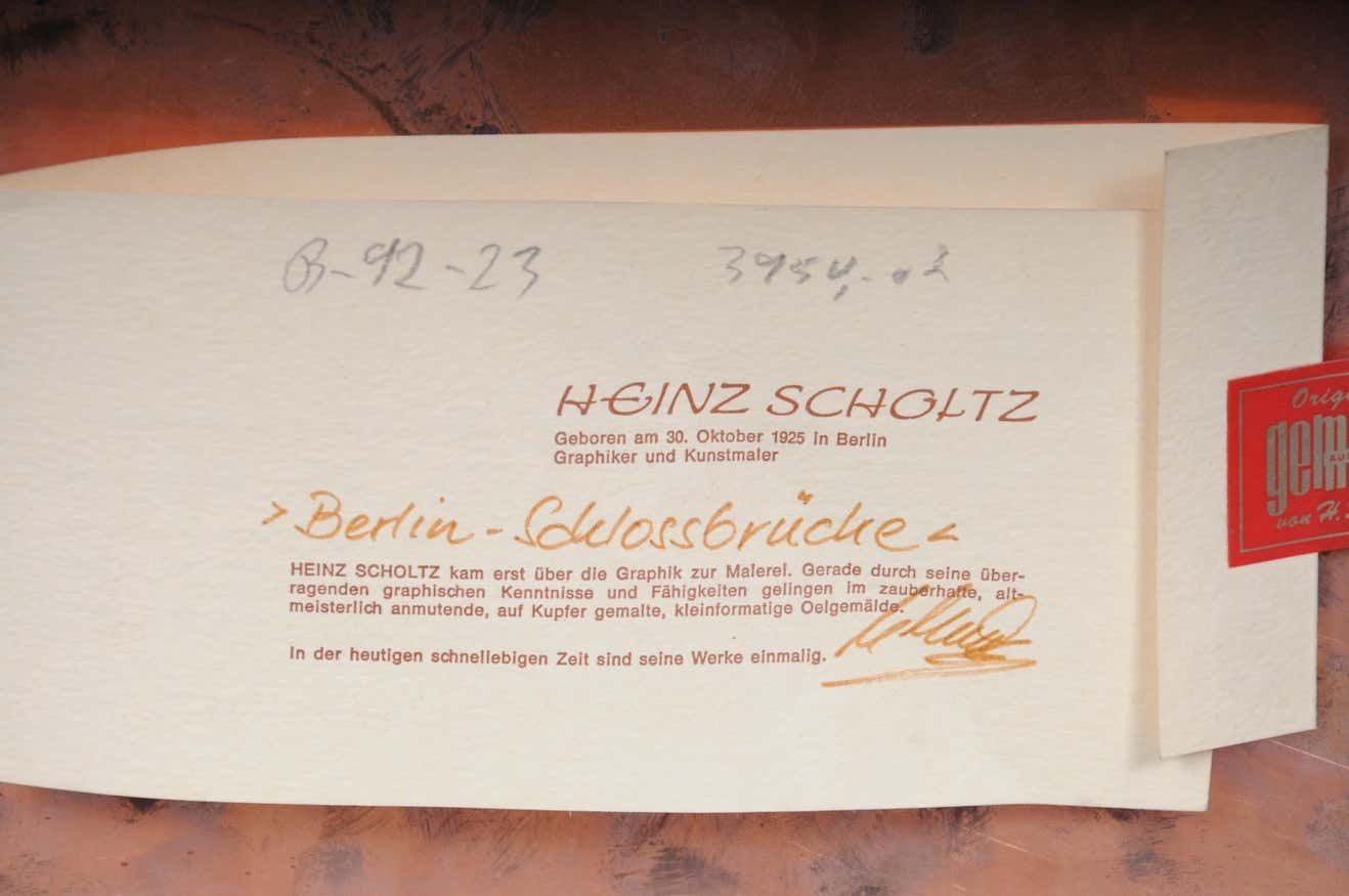 photo vintage Oil Painting Berlin Schlossbrücke Sign, Heinz Scholtz, 20th Century